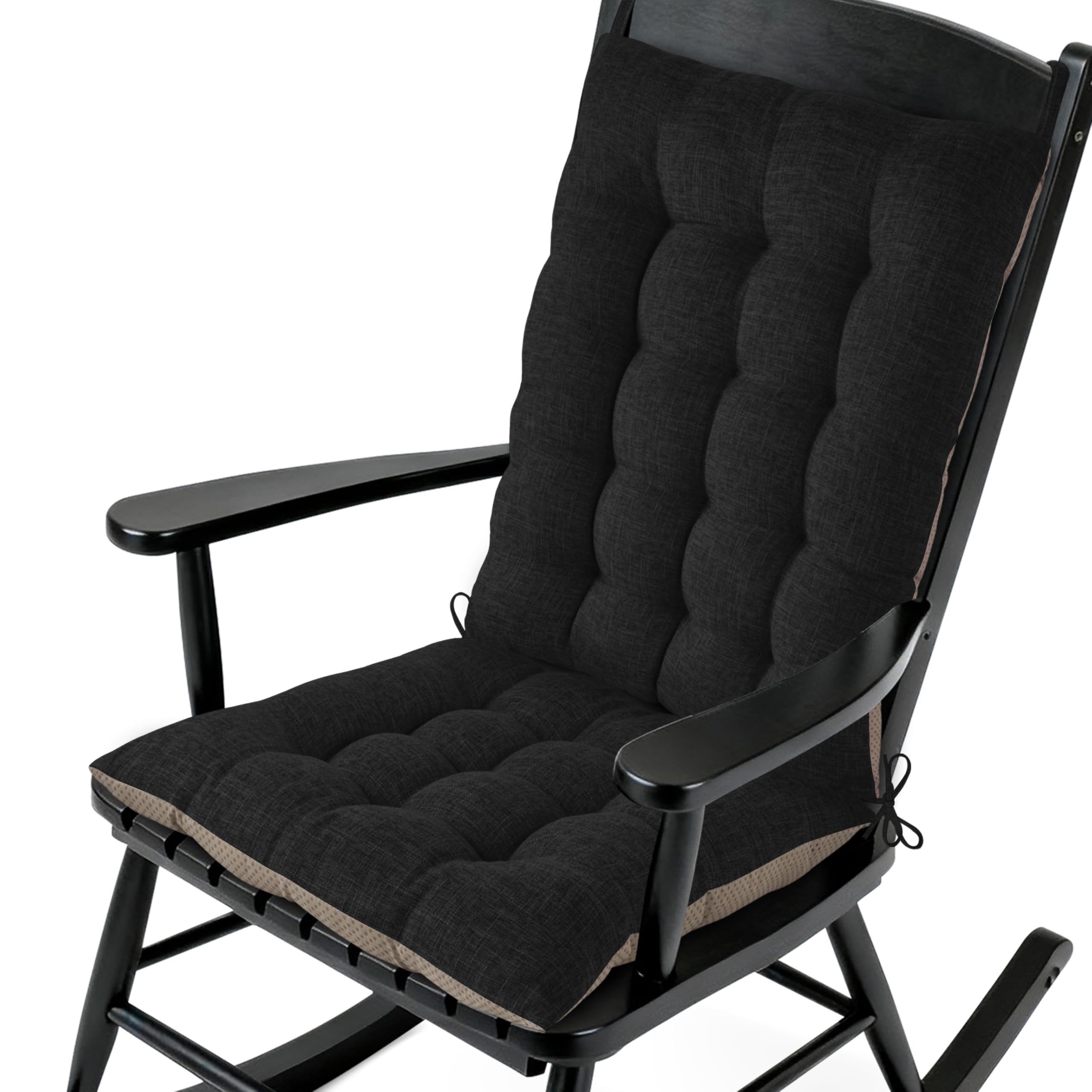 AddGrace Extra Large Rocking Chair Cushions with Ties Set of 2 Black