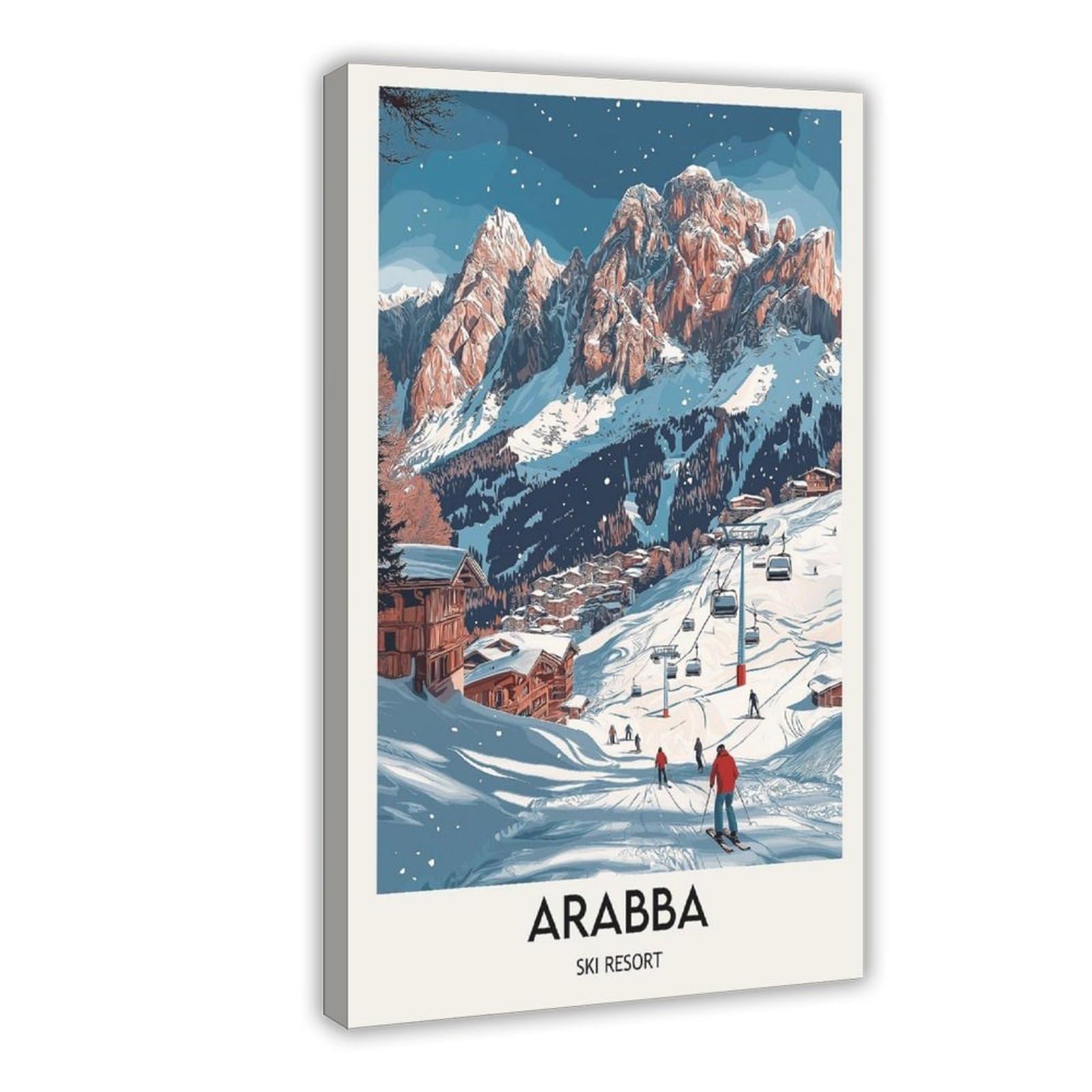 Lxwnze Frame Arabba Ski Resort Poster（10） Canvas Poster Bedroom Decor Landscape Office Room Decor Gift 16" L X 24" W