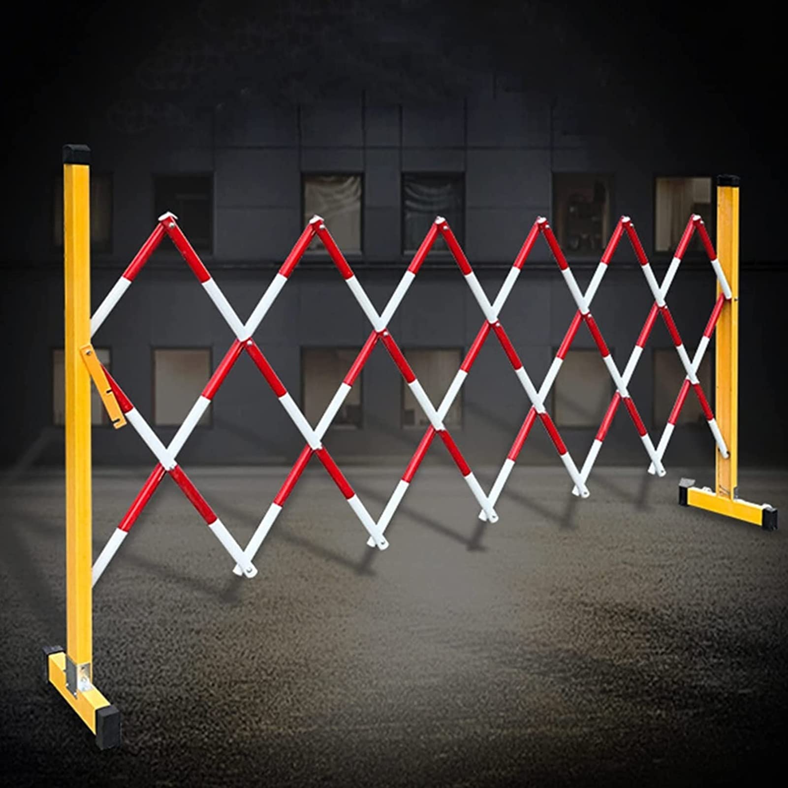 WQPMNYG Security Barrier,Adjustable Expandable Metal Barricade Stanchions - 4ft to 5ft Height, Retractable Traffic Barrier Gate with Casters for Road/Garage Use (1.2m x 4m / 3.9ft x 13.1ft)