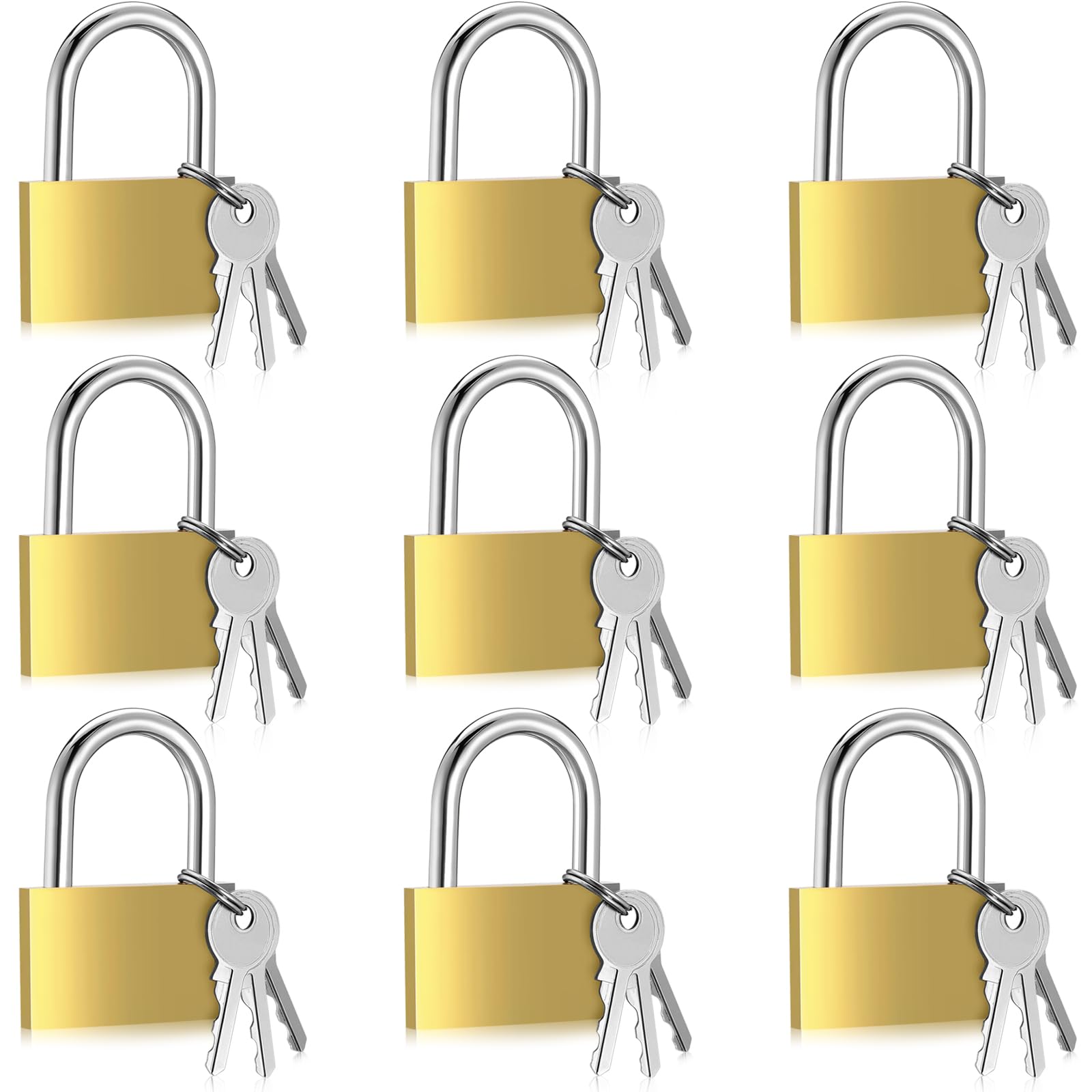 Yaocom 10pcs Solid Brass Keyed Padlock, Small Yellow Gym Lock, Strong Padlock with Same Key for Luggage Toolbox (50mm)