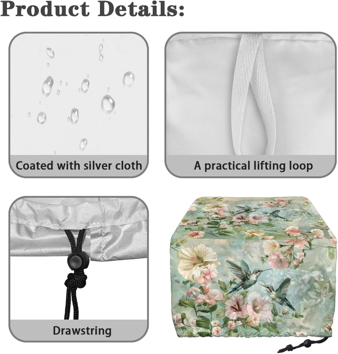 Blooming Flowers Print Toaster Cover 2 Slice Green, Hummingbird Pattern Waterproof Bread Maker Dustproof Protection, Washable Adjustable Bread Machine Cover