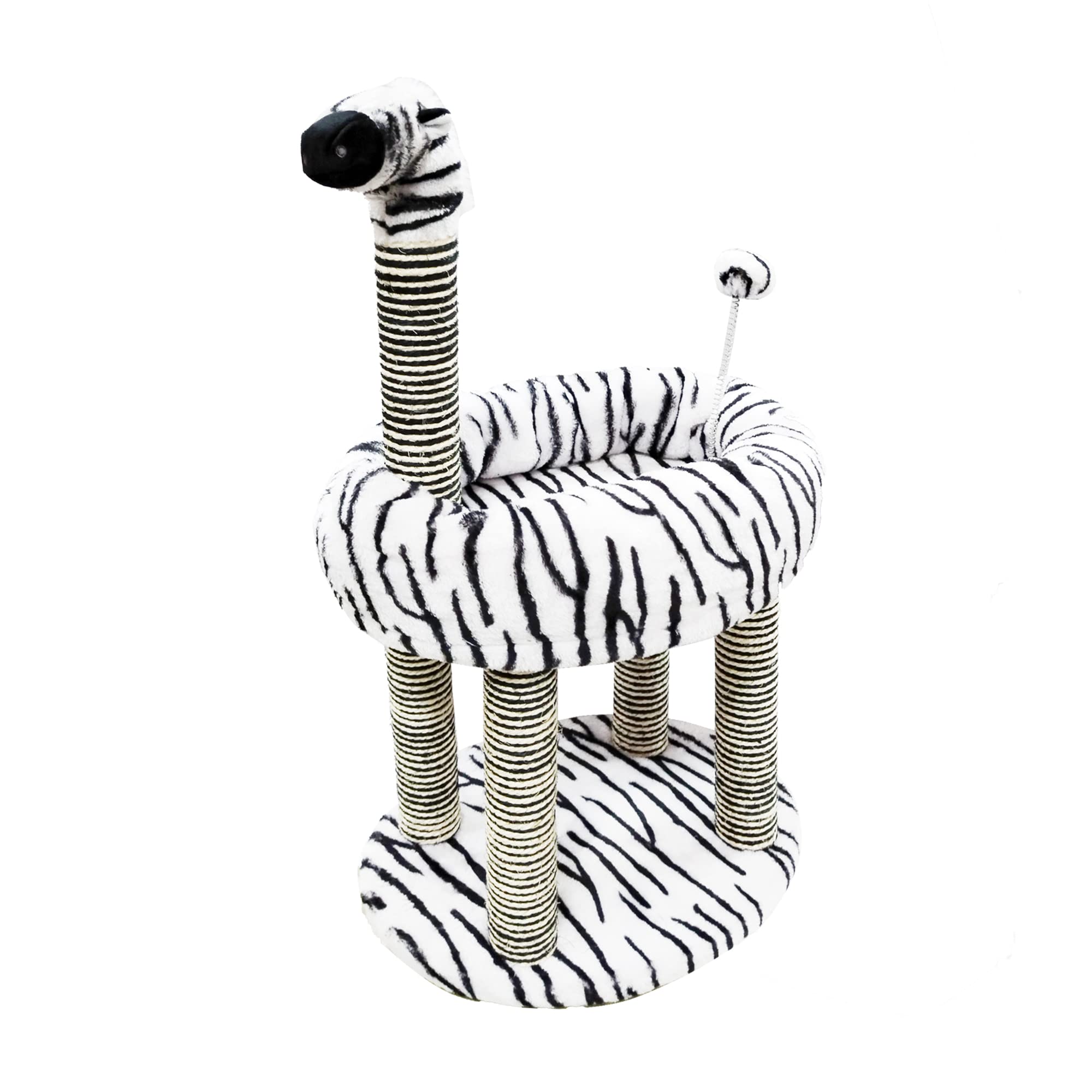 Emily Pets Cat Scratching Tree and Scratching Post Carpeted Natural Sisal Tower with Platform and Hanging Ball Cat Furniture Made for Kitten and Small Cat for Exercise Zebra