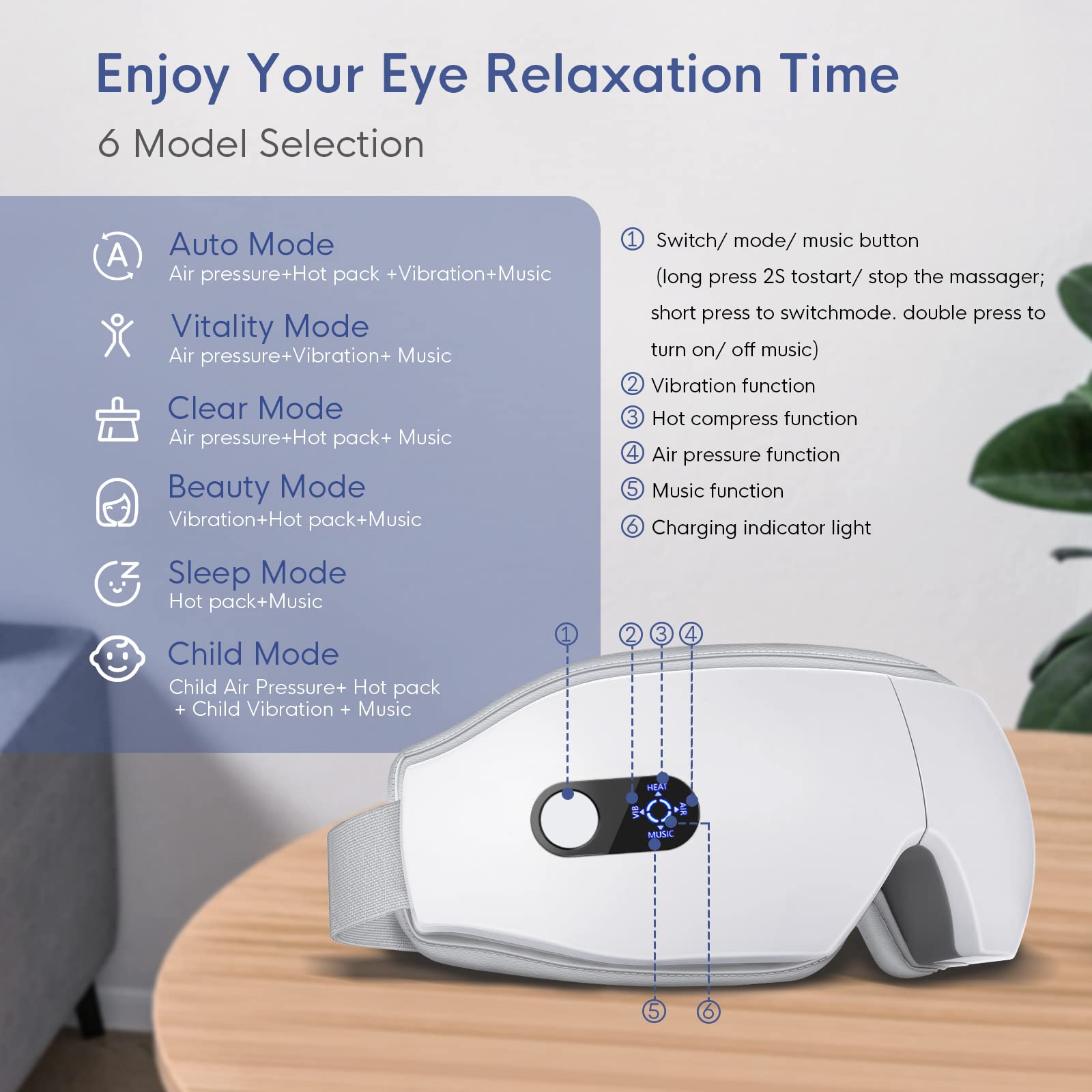 NOWWISH Augenmassagegerät mit Wärme, Vibration und Bluetooth-Musik zur Linderung von Migräne-Kopfschmerzen, schnurlose beheizte Augenmaske mit 6 Massagemodi, Entspannung, Muttertagsgeschenke für