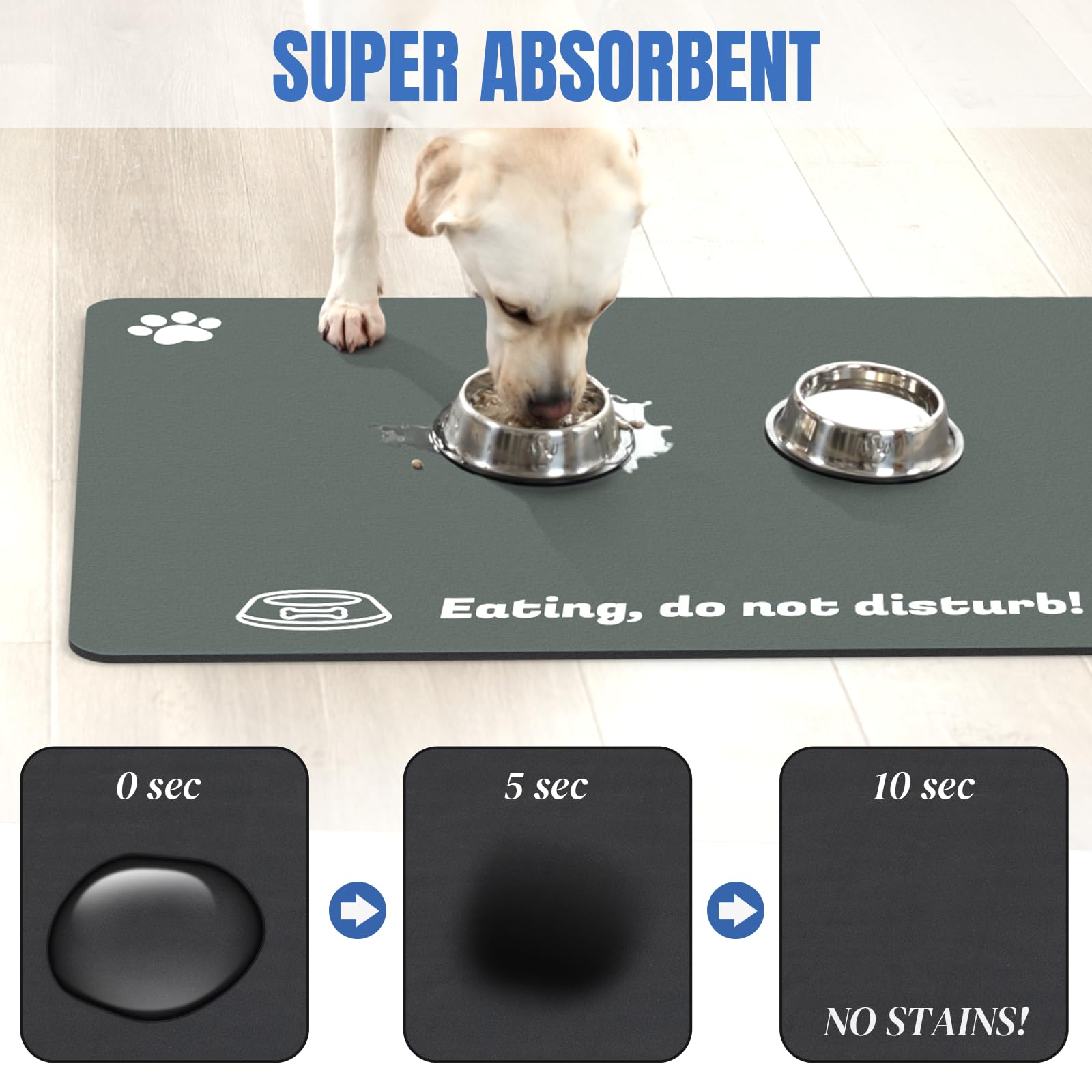 Tappetino extra large per cibo per animali domestici, 91,4 x 61 cm, tappetino assorbente per cibo e acqua, tovagliette per animali domestici per ciotola d'acqua per cani e gatti, tappetino