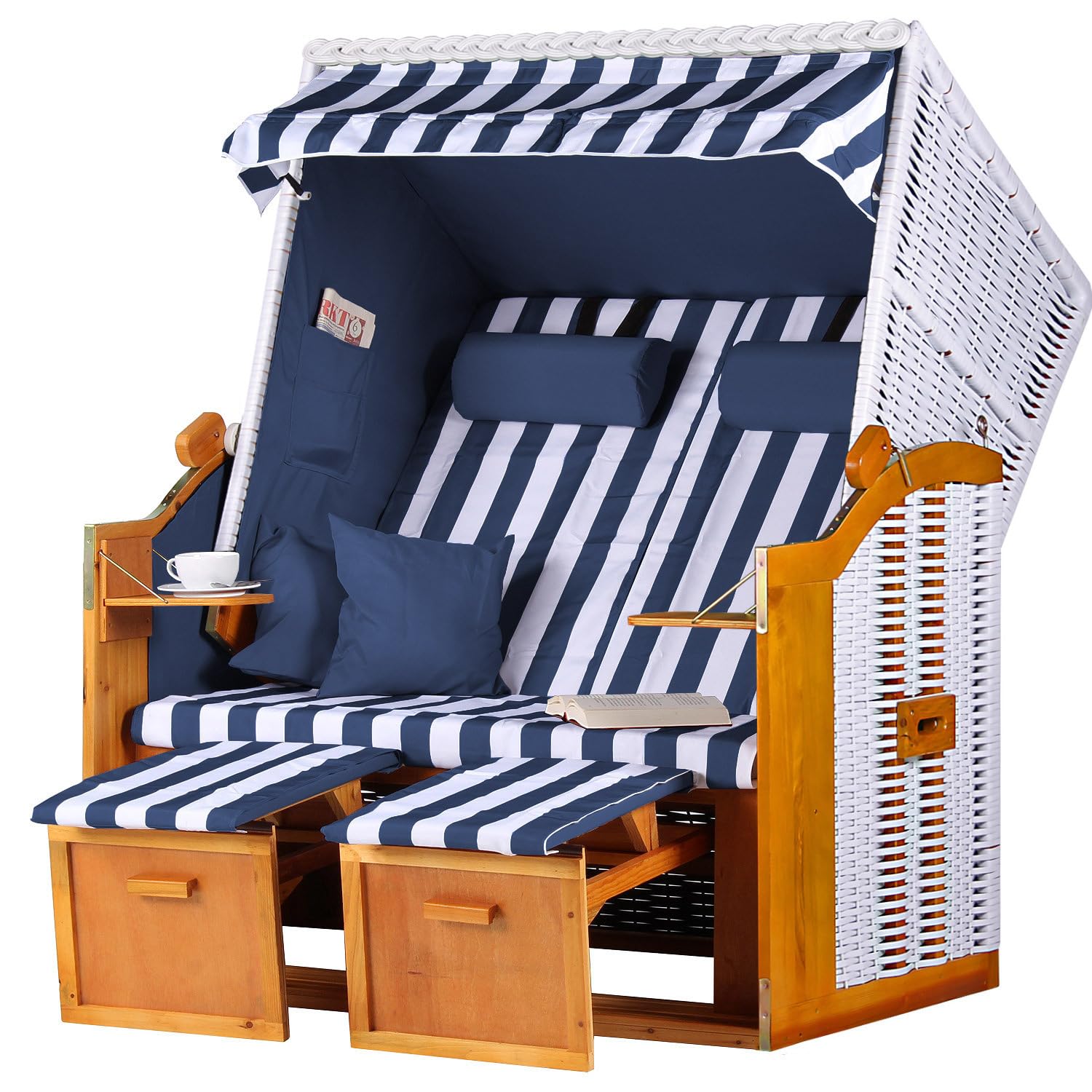 bene living Strandkorb Ostsee - blau/weiß - PE weiß