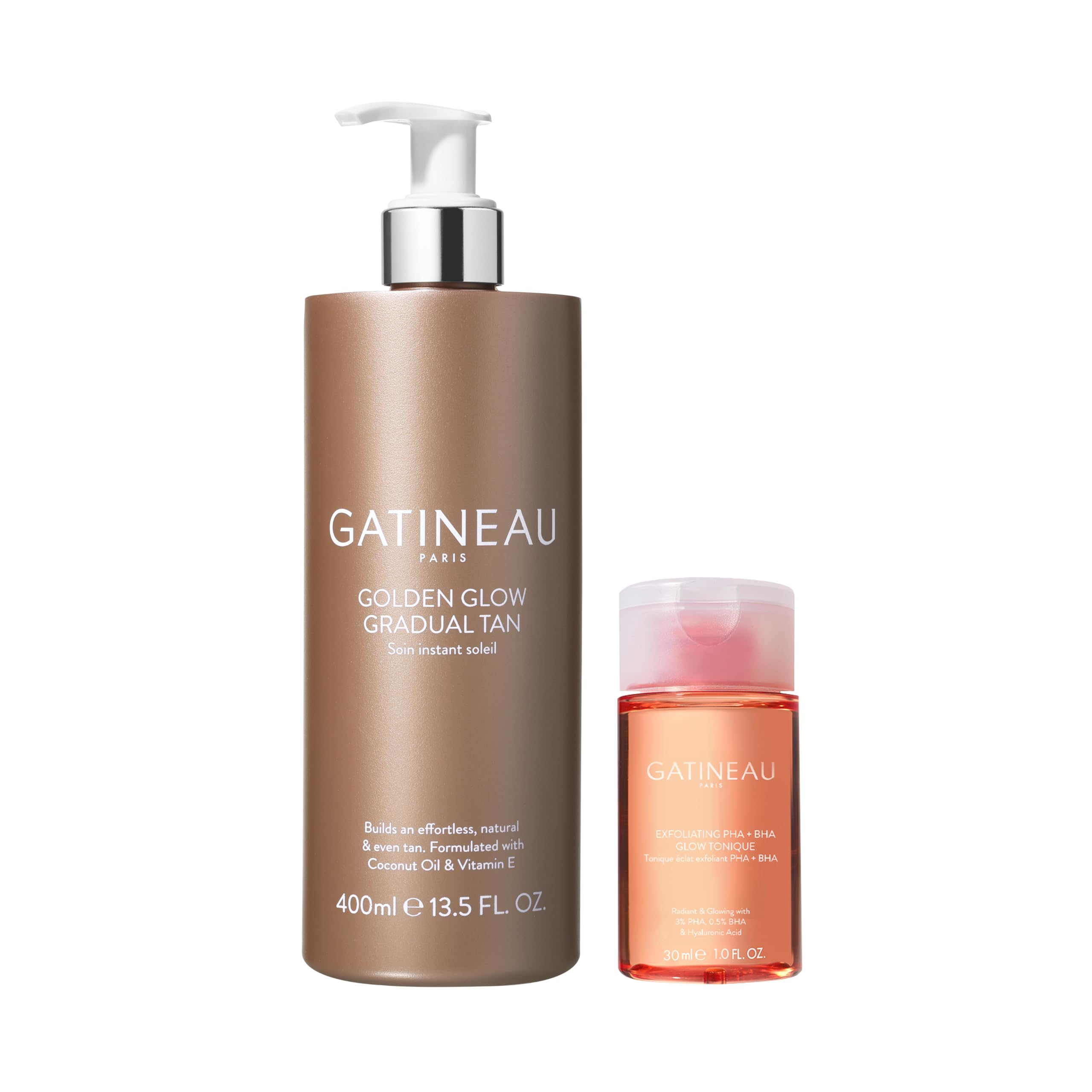Gatineau - Golden Glow Gradual Tan (400ml) + Exfoliating PHA+BHA Glow Tonique (30ml), For Glowing Skin