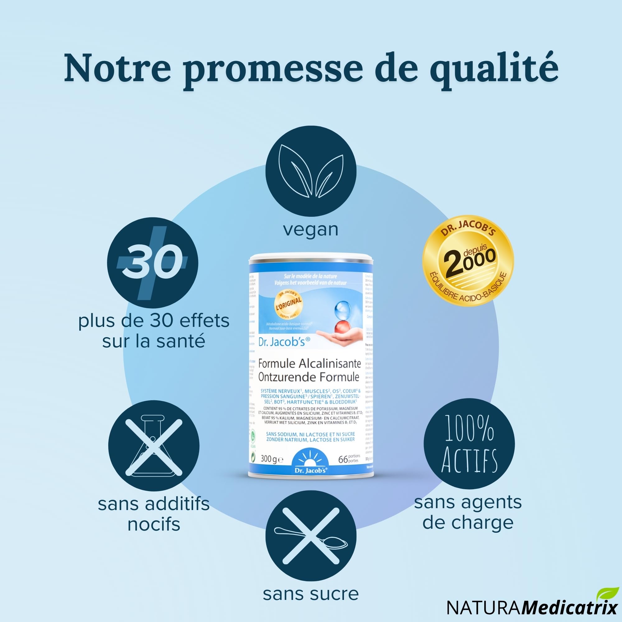 Formule Alcalinisante - Dr. Jacob's - 300g - Mélange de minéraux alcalins citrates fabriqués à partir de matières végétales