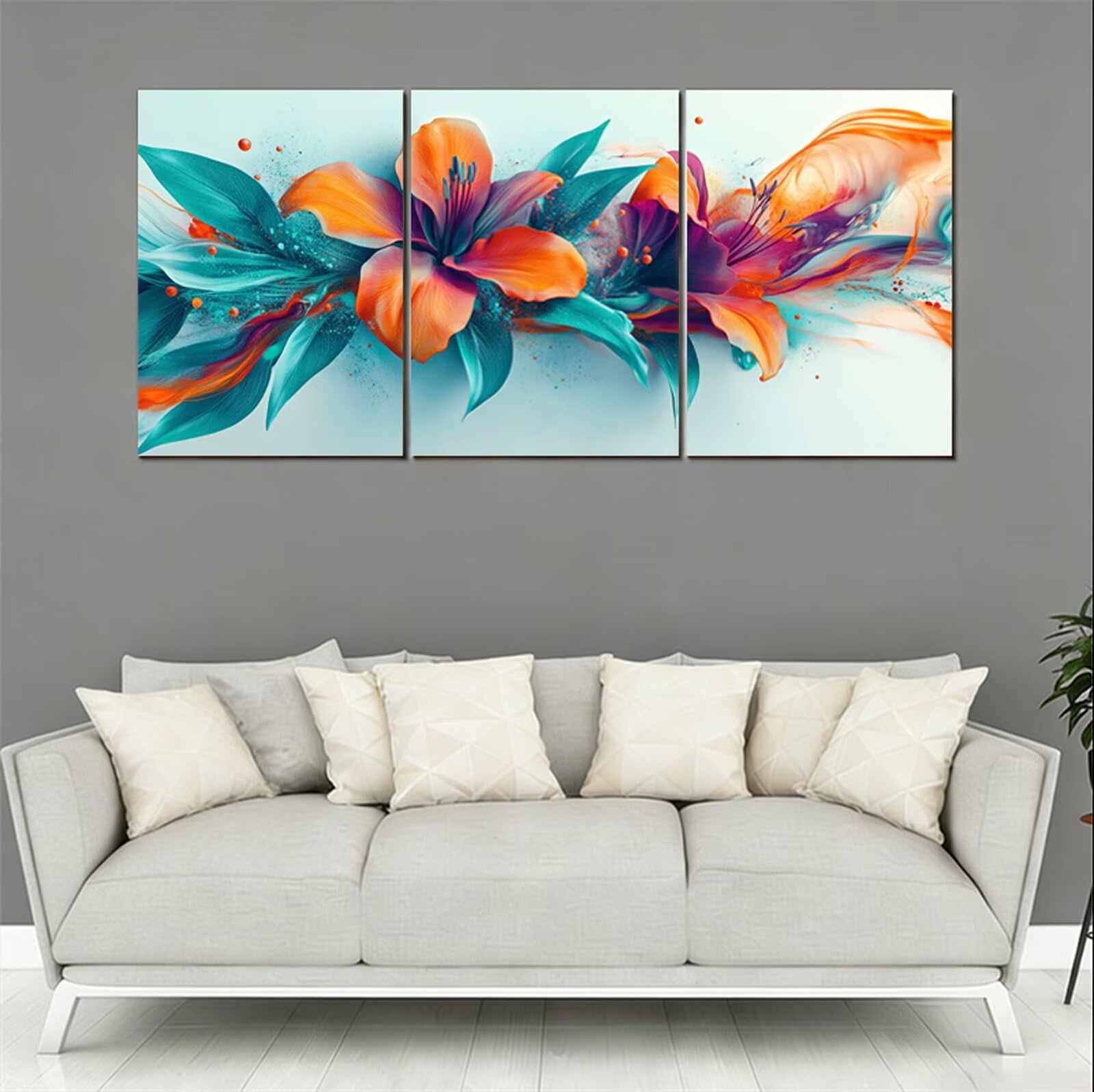 3 Pcs Blume Leinwand Bilder Set Mit Rahmen, Wandbilder Wohnzimmer Lilie Wandbild 30x45 cm Kunst Poster Moderne Leinwandbild Wasserdicht Gemälde Bild Schlafzimmer Badezimmer Flur Deko Geschenk 1f-676