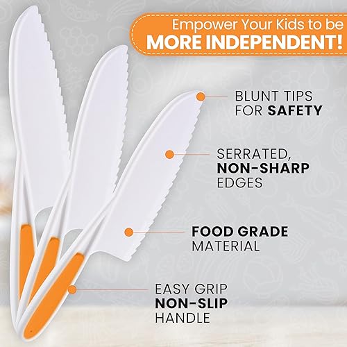 Miniatura 3 de Zulay - Juego de cuchillos infantiles de 3 piezas para cocinar y hornear reales, cuchillos para niños pequeños para cortar frutas, verduras y