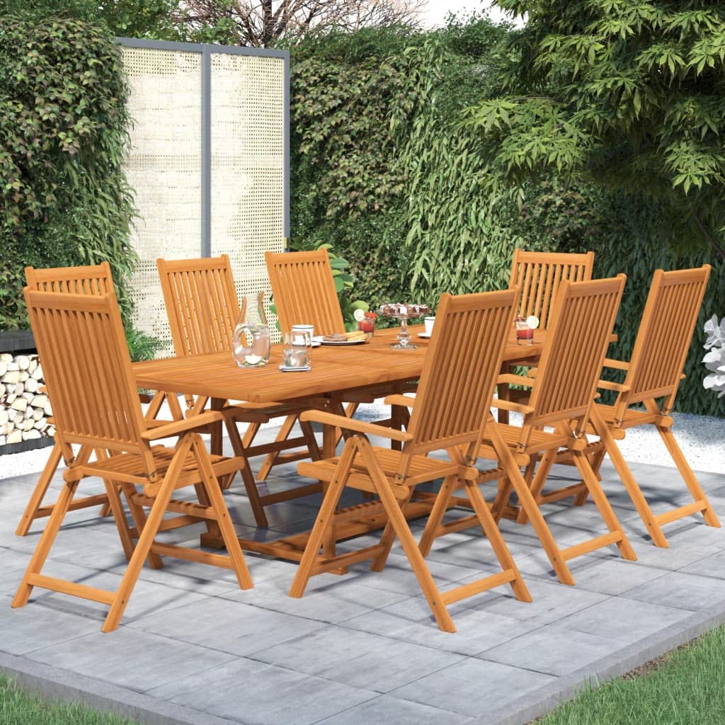 Juego de muebles de jardín 8 sillas con mesa extensible de madera para jardín de madera para 8 personas, mesa de jardín con 8 sillas de jardín ajustables, resistentes a la intemperie