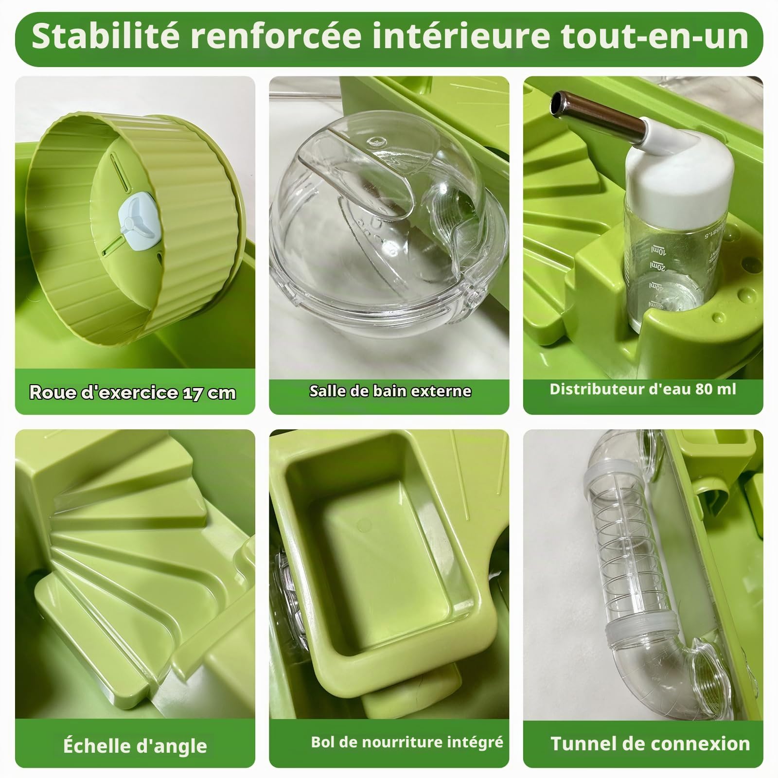 Cage pour hamster, cage pour petits animaux, enclos pour petits animaux avec couvercle transparent, petite cage pour souris avec roue d'exercice, tunnel, gamelle, baignoire et rampe