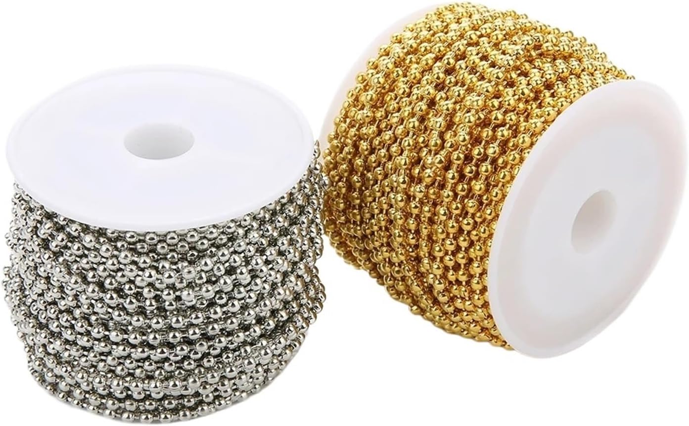 Ball chain, 4rolls 1.5 2.0 .4mm Beaded Ball Metal Chains for DIY Jewelry Making for(Rhodium chain,2mm)