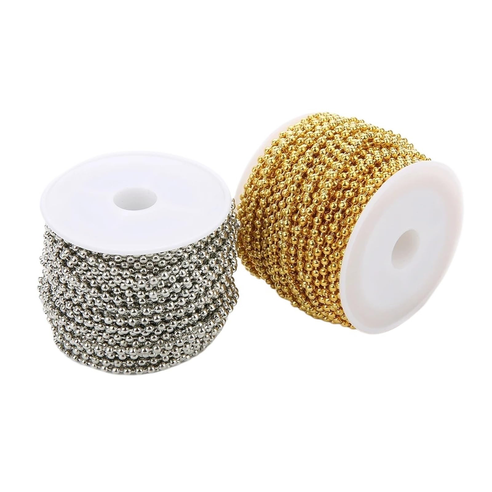 Łańcuszek z koralików, Beaded Ball Metal Chains for DIY Jewelry Making 4 Rolls 1.5mm 2.0mm 0.4mm(Rhodium Chain,2mm)