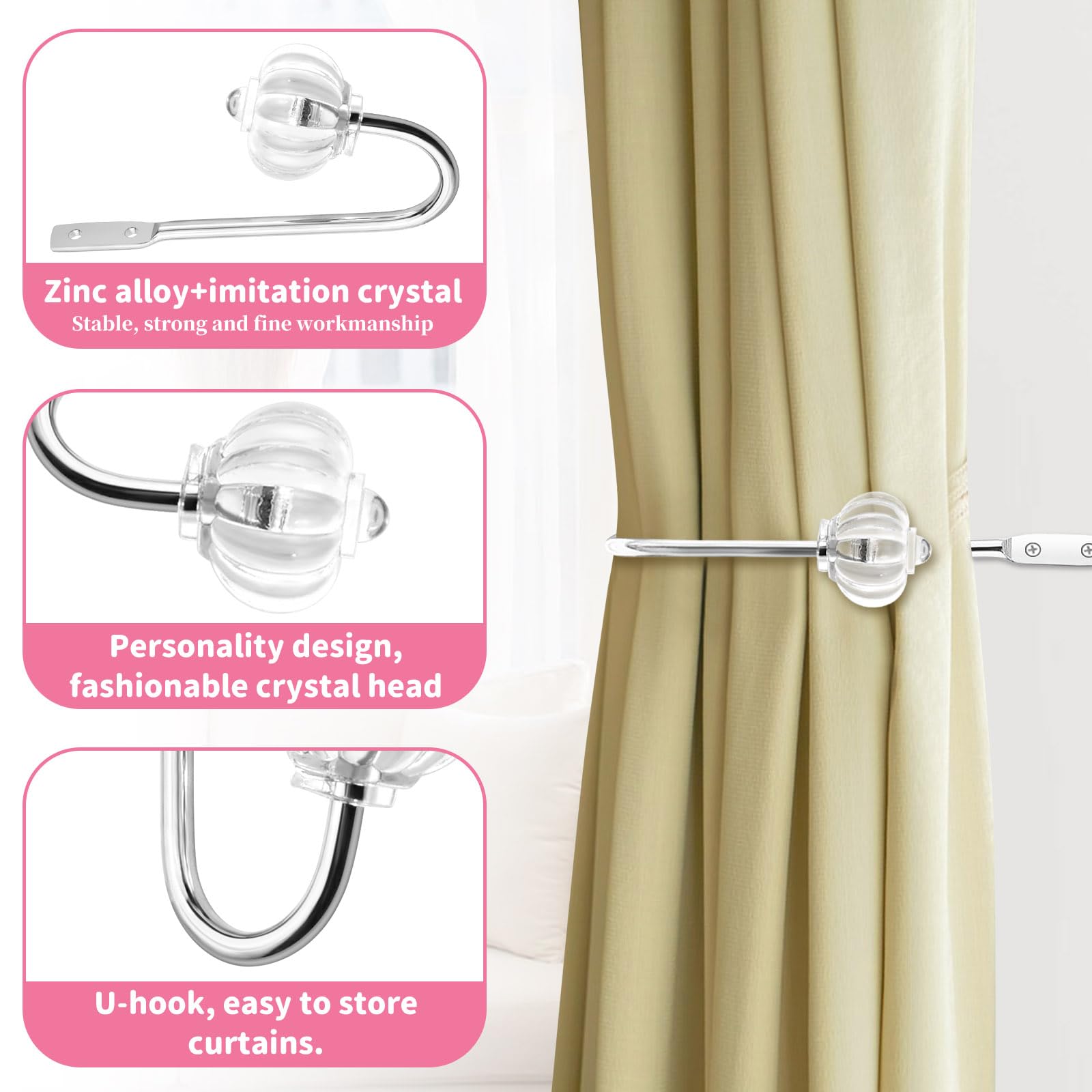 2PCS Curtain Holdbacks, U Shaped Steel Buckle Wall Mounted Curtain Rail for Curtains Curtain Hooks Metal - Image 3