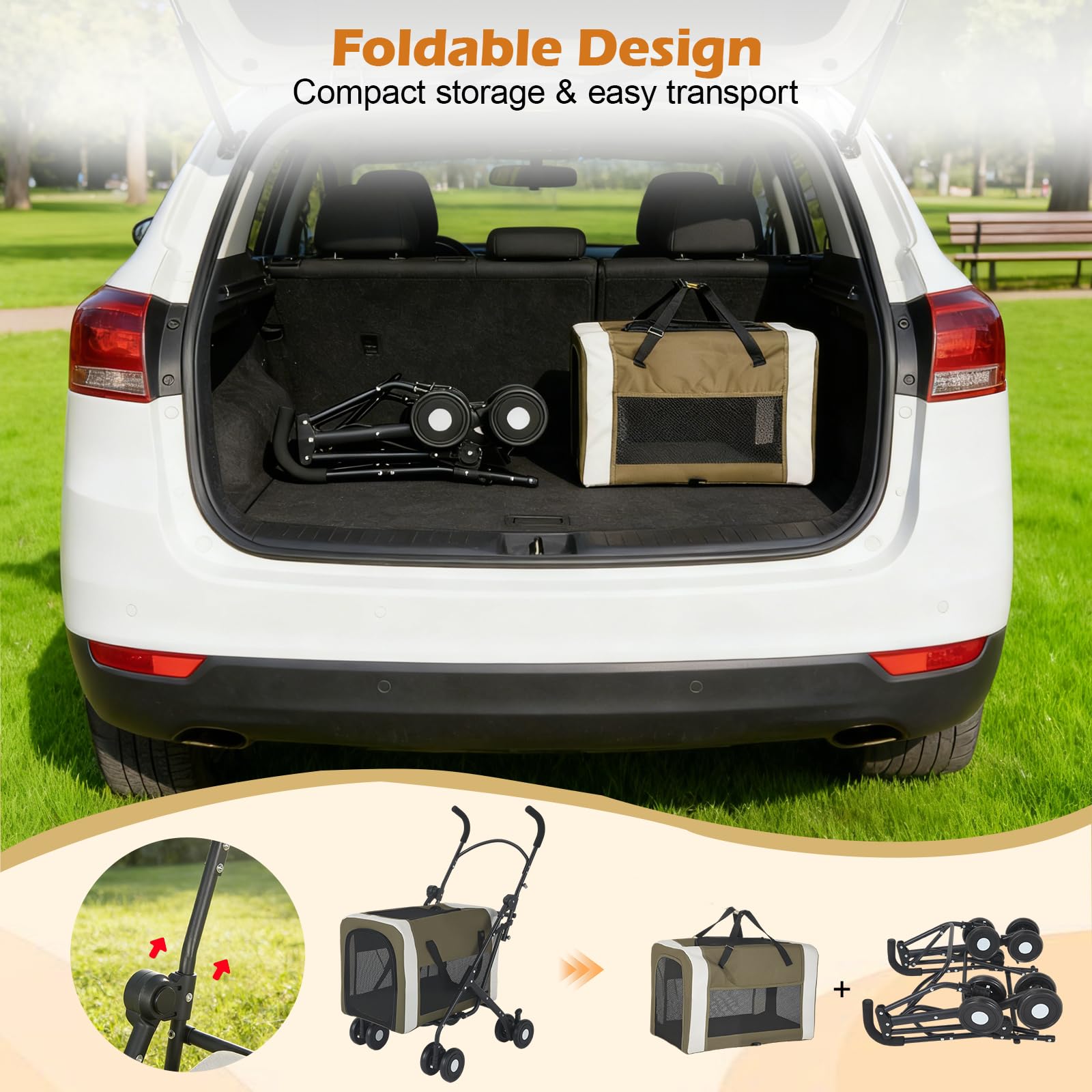 Poussette pour Chiens et Chats 30 kg, Poussette/Transporteur 2 en 1 pour Animaux de Compagnie, Panier Pliable à Deux Points d'entrée, Promeneur de Chien Portable en Plein air