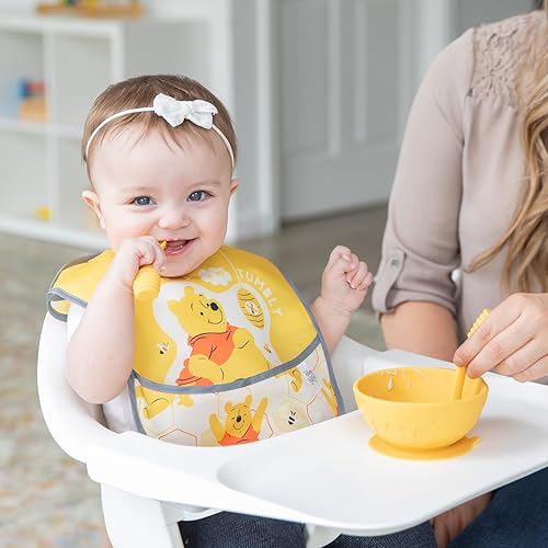 Miniatura 3 de Bumkins Disney Baby Bowl, juego de alimentación de silicona con succión para bebés y niños pequeños, incluye cuchara y tapa, juego de primera