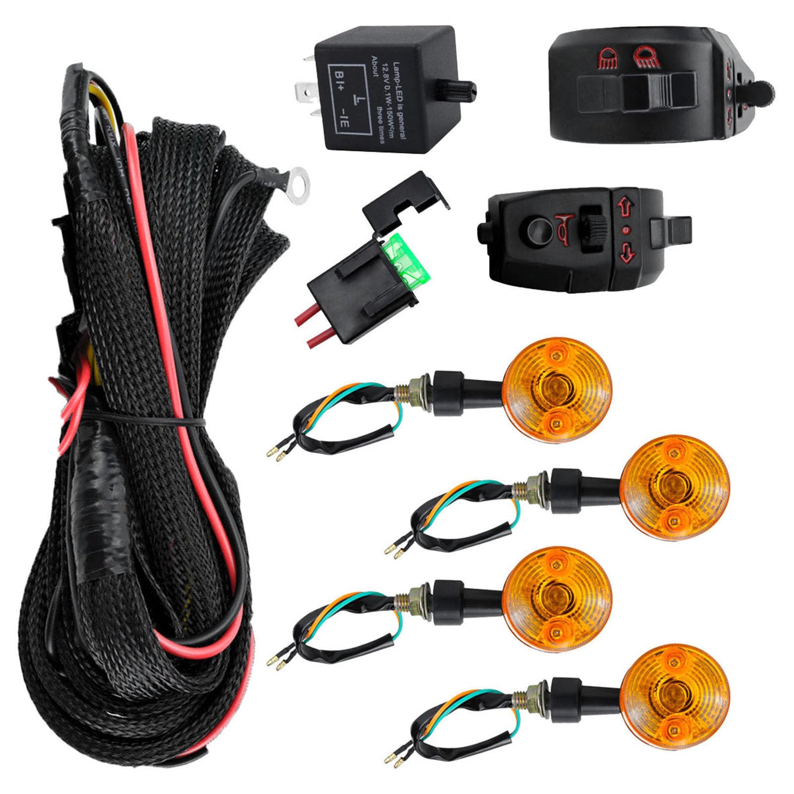 Ensemble de clignotants de moto avec câblage complet, klaxon et clignotant pour une installation simple et une utilisation durable