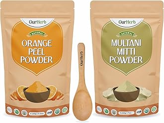 Orange Peel + Multani Mitti Powder | Face Pack Pure & Natural Skin Whitening | Face mask and Facial | for All Type of Skin Care with Spoon Combo Pack - 200g (100g X 2)