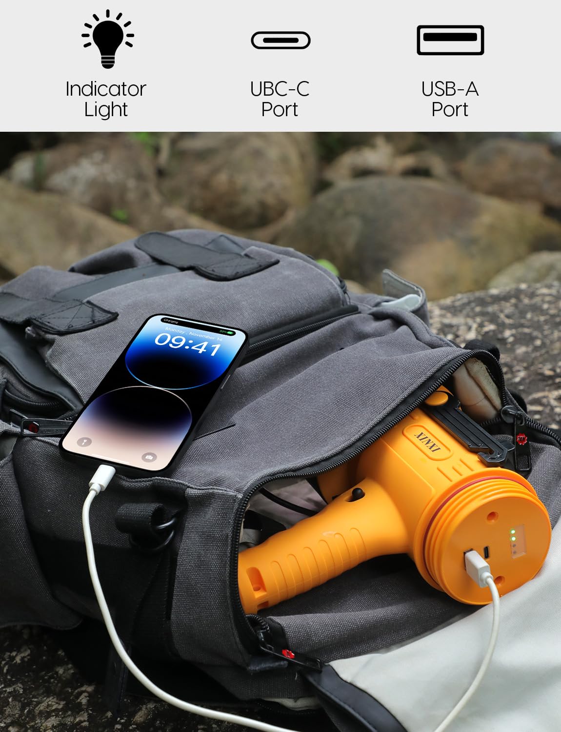 XINXI 1,000,000 Lumens Rechargeable Spotlight - 6 Light Modes, USB Power Bank, IP67 Waterproof (Blue) - View #2