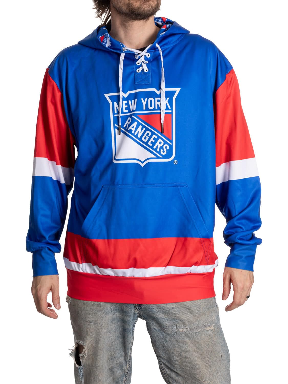 Calhoun NHL Men’s Lace-Up Hoodie – Officially Licensed Team Sweatshirt – Relaxed Fit, Premium Hockey Fan Gear, New York Rangers, XXL