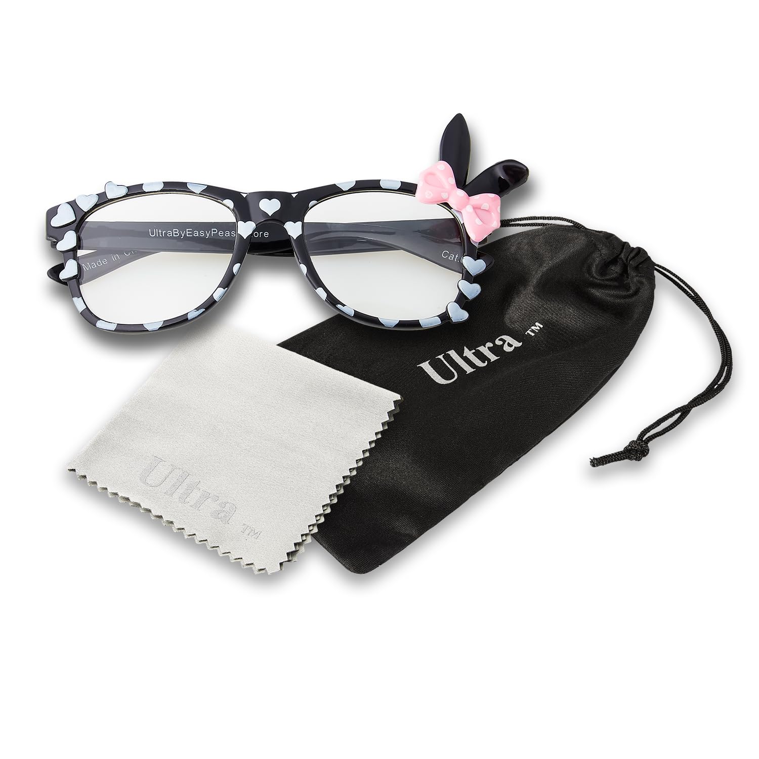 UltraByEasyPeasyStore Ultra Kids Bunny Ear Glasses with Bow - Clear Lens Fancy Dress Costume Props for World Book Day, Parties & Pretend Play (Boys & Girls, Ages 3+) - Black — image 1