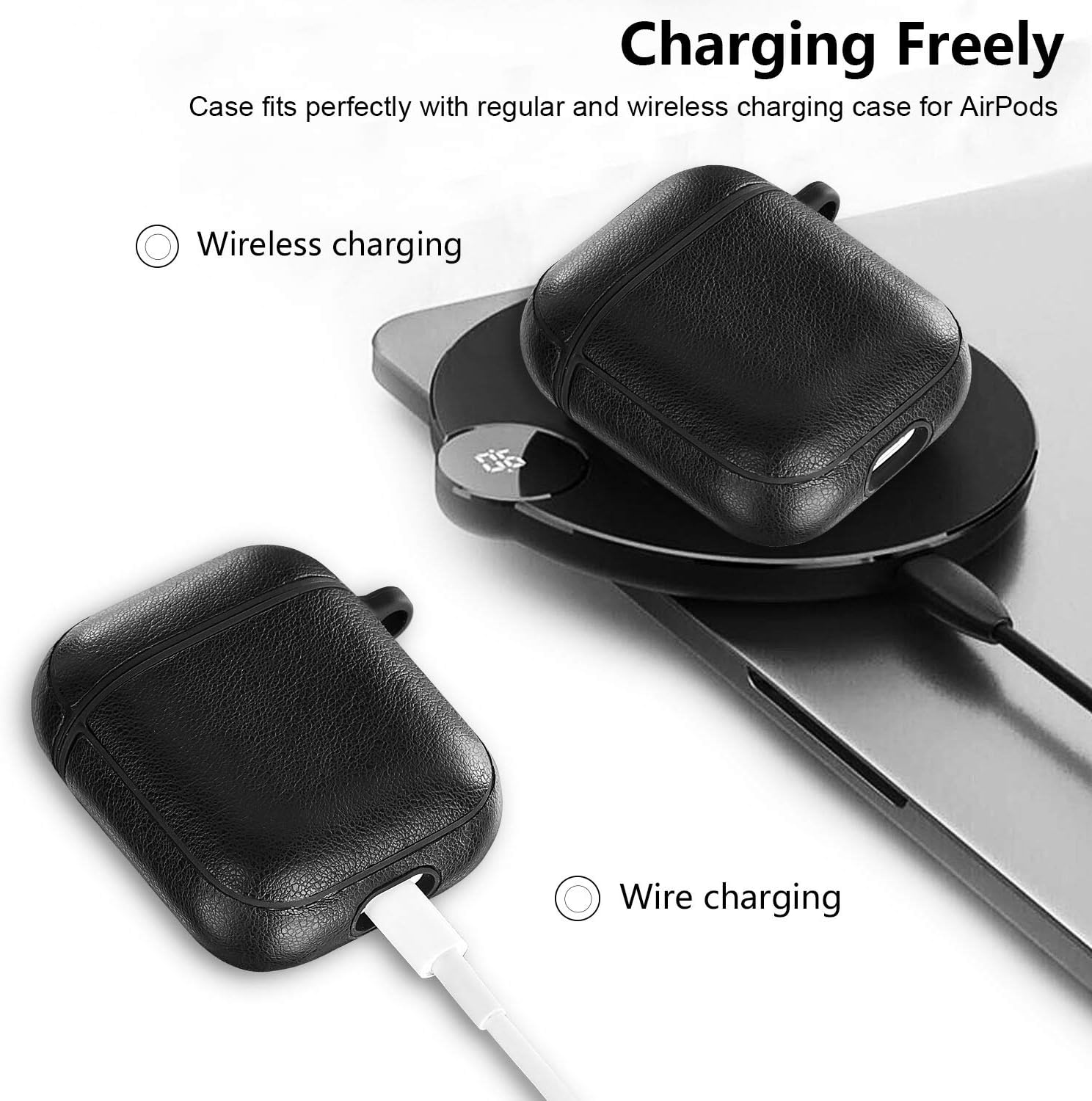 CAGOS Compatible with Airpods Case, Premium Leather Airpods Protective Cover Case for Apple AirPod 2&1 Earphones Charging Case Black