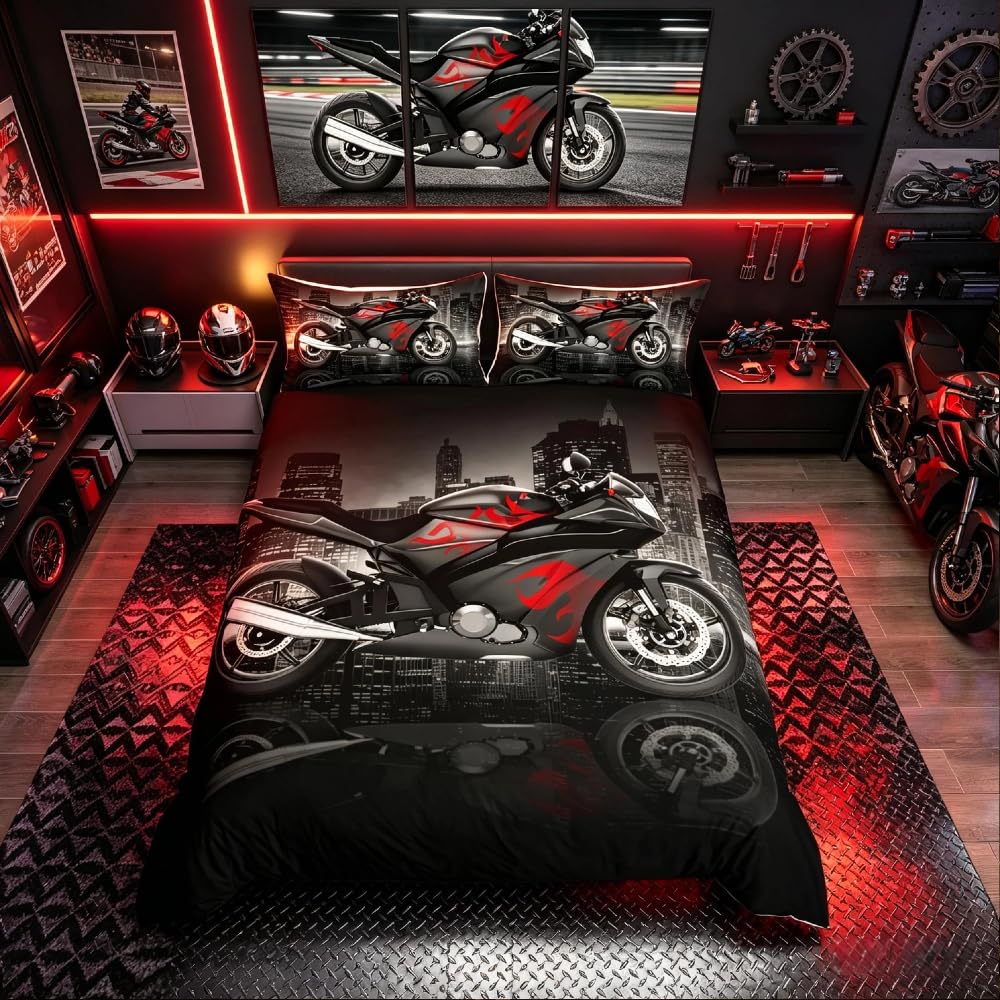 Linge de lit en lin de qualité supérieure motif motocross super king size