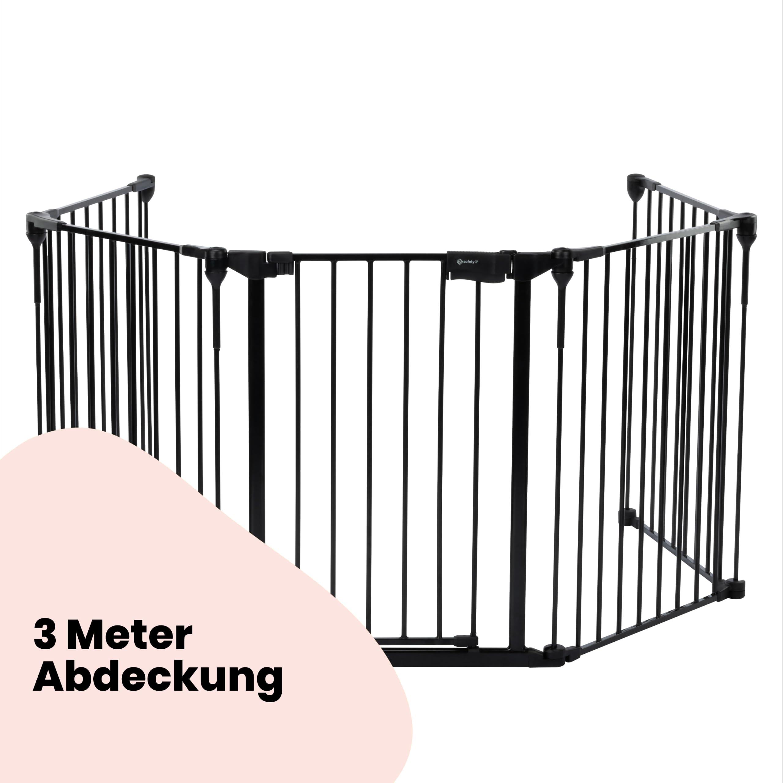 Safety 1st Modular 5 Panel Kinderschutzgitter, 64-296 cm, 1-Hand, Black | Treppenschutzgitter Extra Breit, Für Unregelmäßige und Breite Bereiche, Extra Sicheres Schloss, Schnelle Montage