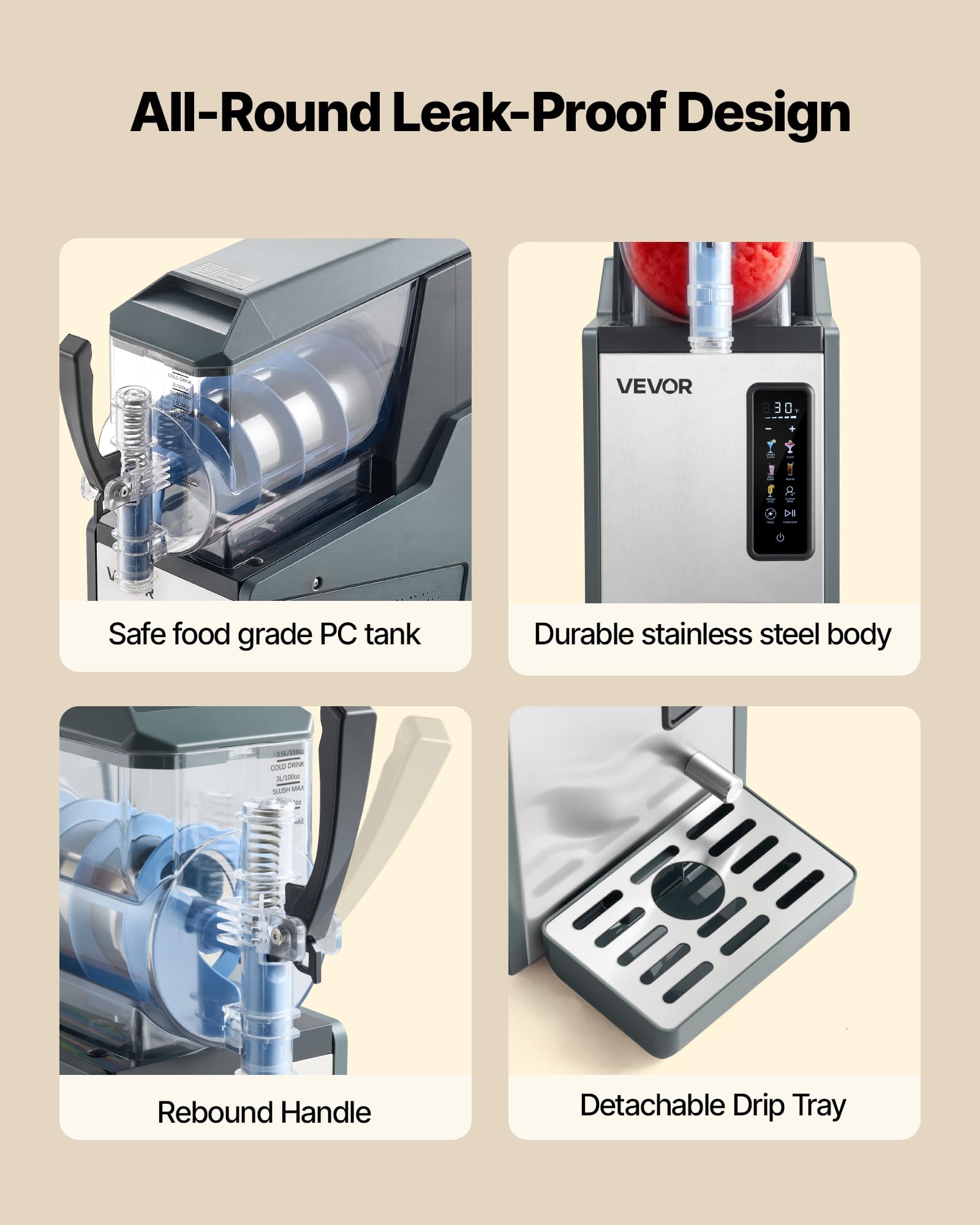 VEVOR Macchina per Granite 4 L 350 W Serbatoio Singolo Macchina per Bevande Ghiacciate Succo Fredde Cocktail, Funzione Autopulente per Preparazione Frappé, Milkshake, Frullati