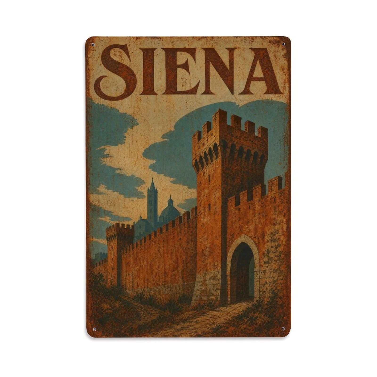 Huiyhb 8X12inch(20X30cm) Vintage Travel Siena Medieval Walls Historic Defense Italy Metal Tin Sign