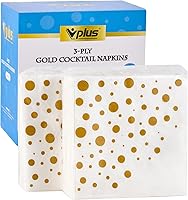 Vista 1 de Vplus Paquete de 100 servilletas de cóctel de papel, servilletas de bebidas de 3 capas, servilletas cuadradas doradas desechables, perfectas