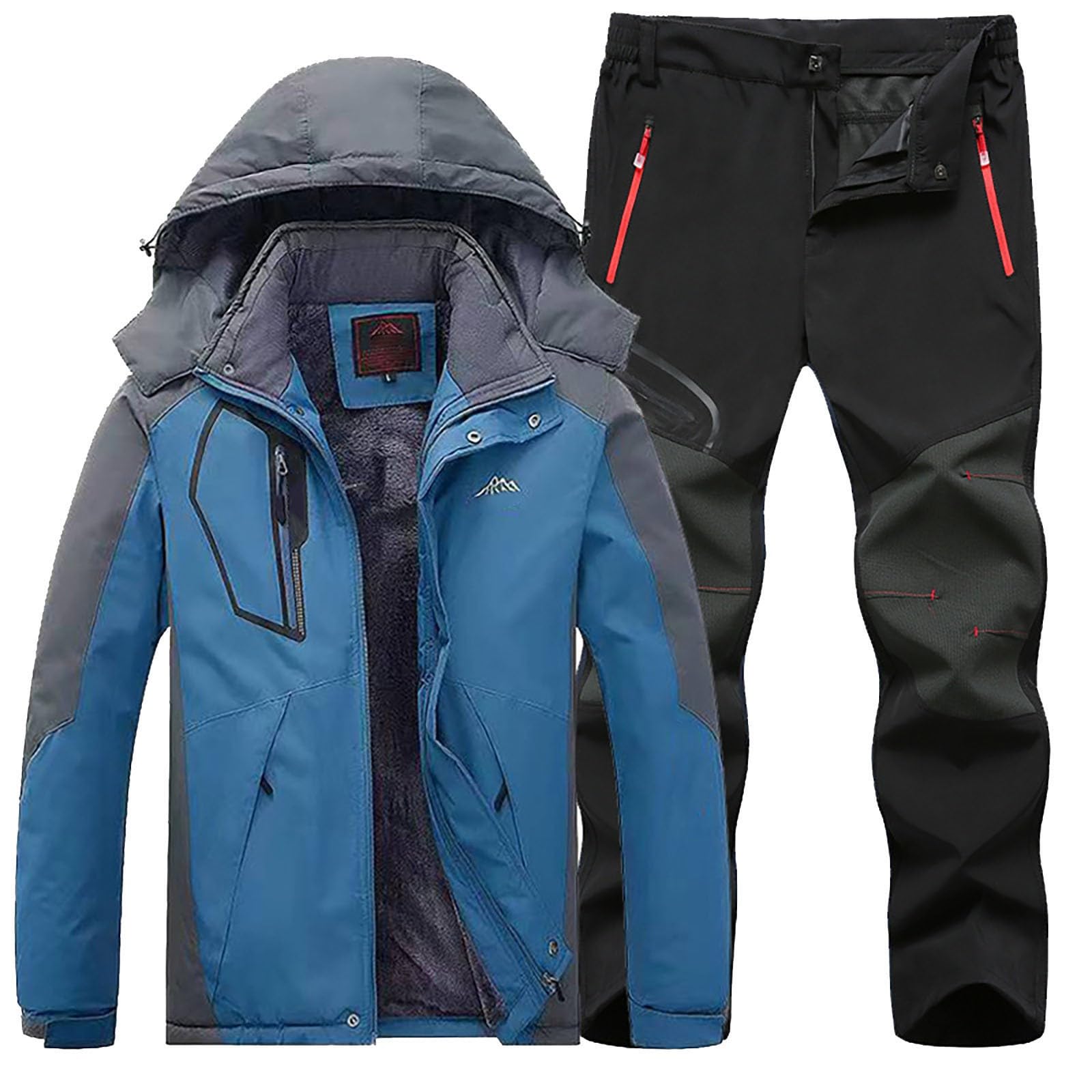Traje de esquí para hombre de 2 piezas, traje de esquí para hombre, impermeable, elegante abrigo de nieve clásico de dos piezas, forro polar grueso, conjunto de chaqueta de nieve casual y versátil
