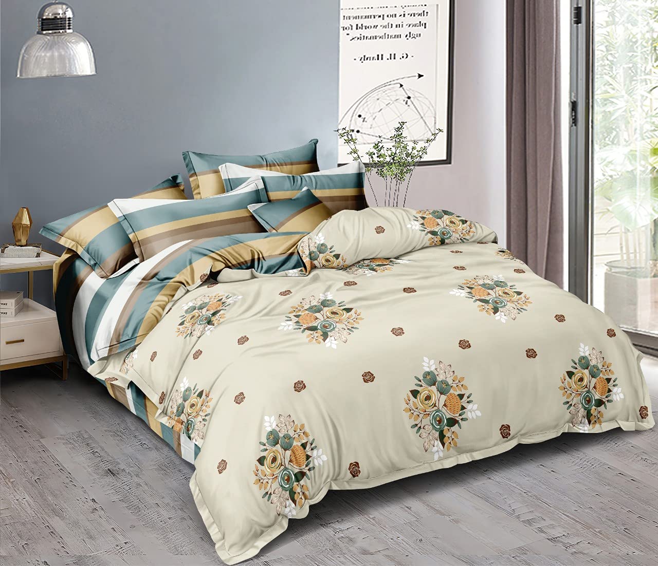 MORADO Premium Glace Cotton Floral Design Duvet Cover - Single, Cream Color with Zipper-image-47