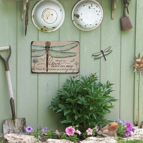 Miniatura 4 de YOYI ART Letrero de metal para decoración de pared de libélula de diente de león, con texto en inglés Those We Love Don't Go Away, letreros de