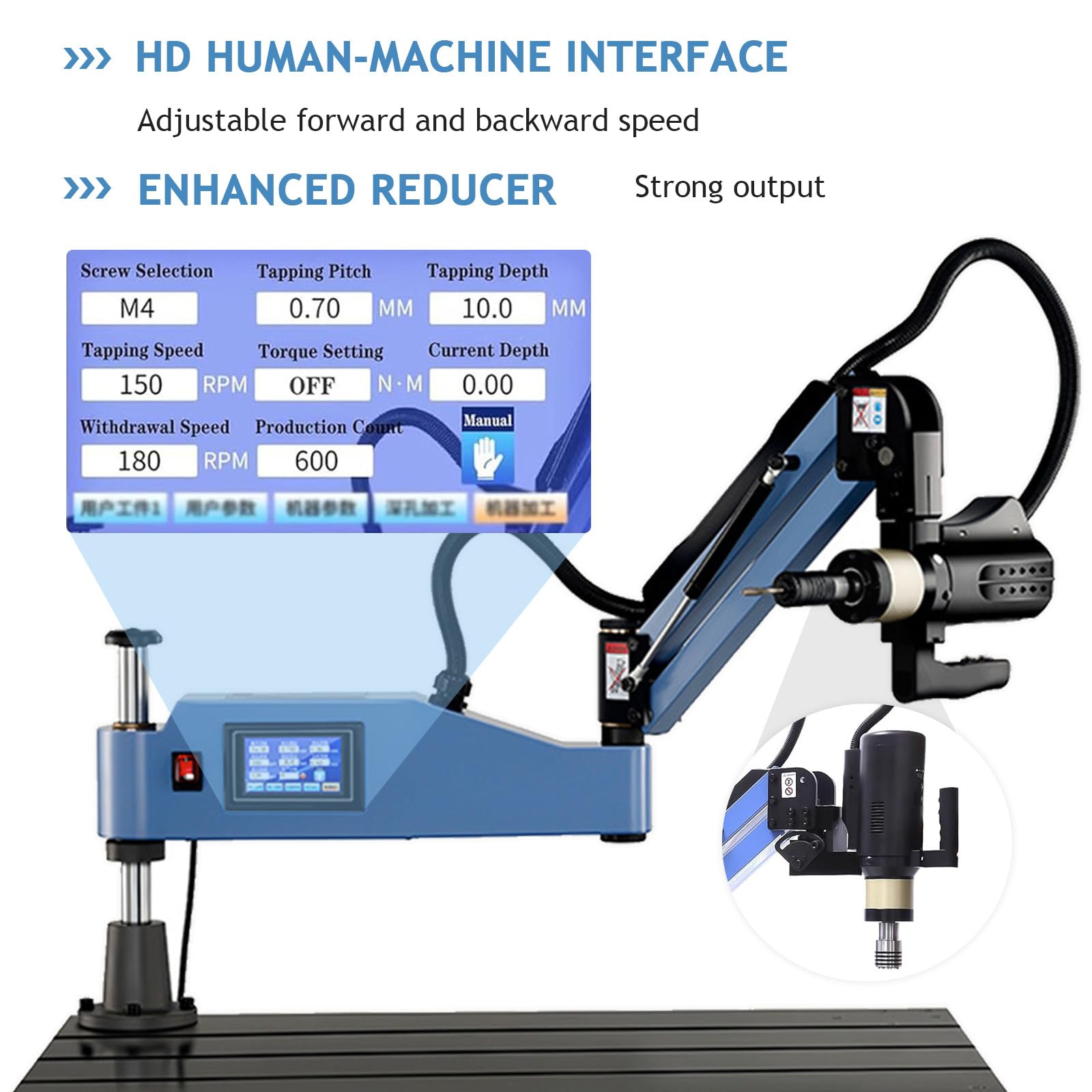 Trapano Maschiatore con Servomotore a Braccio Universale, Macchina maschiatrice elettrica, 0-312 Giri/min, Macchina maschiatrice CNC, Macchina Maschiatrice Multidirezionale M3-16