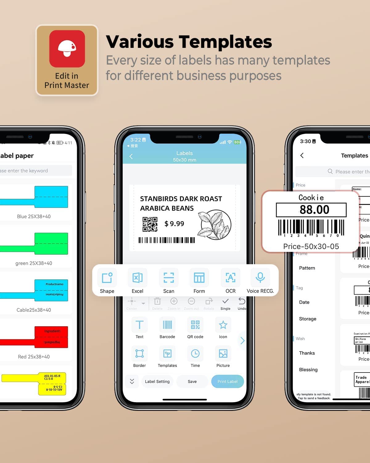 Phomemo M110 Stampante di etichette, set di 3 rotoli di etichette, etichettatrice autoadesiva per telefono e PC, stampante di etichette Bluetooth, per casa, ufficio e piccole imprese