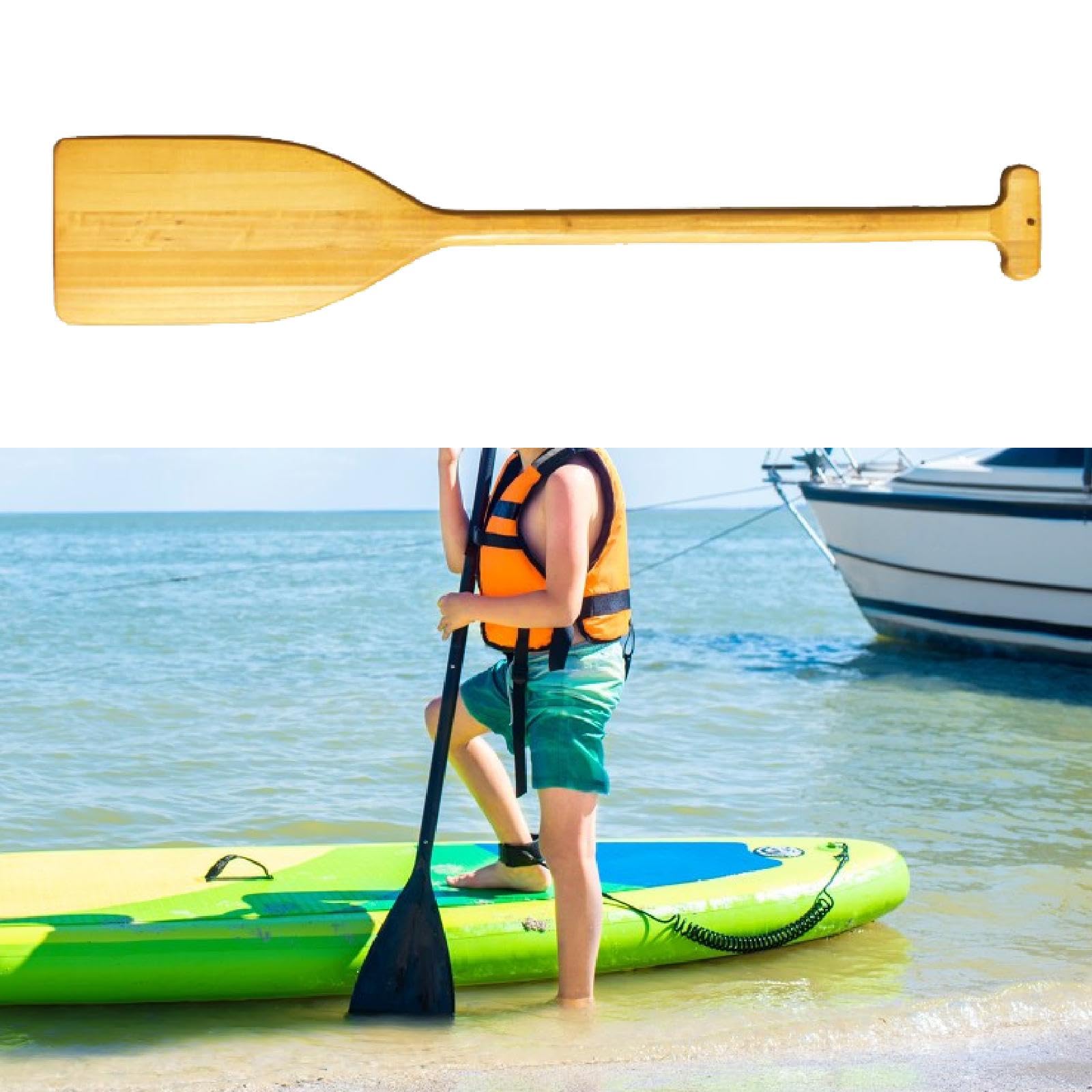 kowaku Wood Paddle Dragon Boat Paddle 80 cm Lightweight Canoe Oar Handheld Boating Oar for Lake House Outdoor Pool Decoration, Yellow