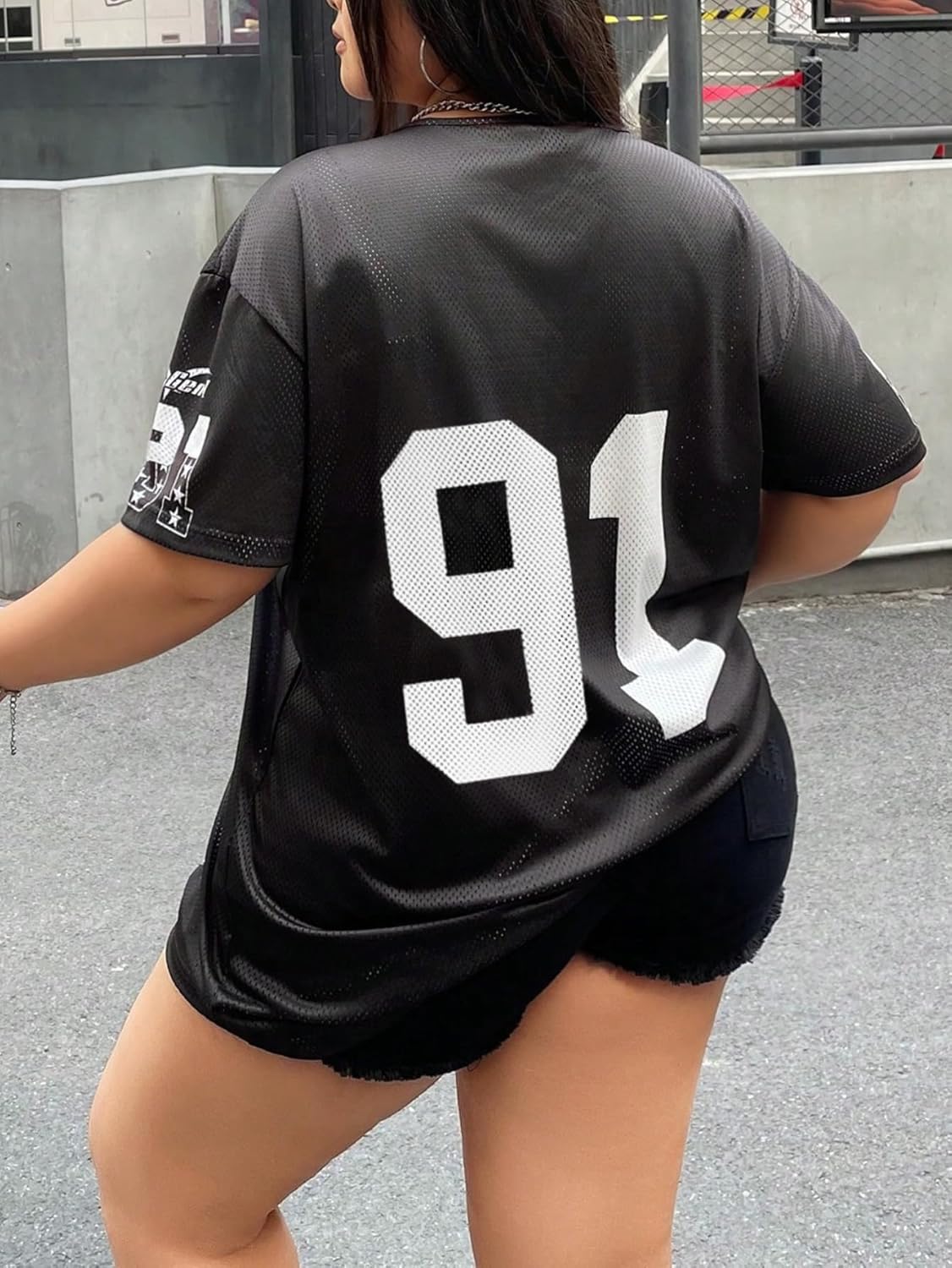 SOLY HUX Women's Plus Size Jersey Lace Up V Neck Short Sleeve T Shirts Number Graphic Tee Tops Streetwear - Image 2