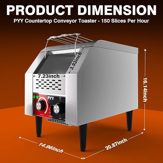 PYY Commercial Conveyor Toaster - 150 Slices/Hour Conveyor Belt Toaster, Heavy Duty Stainless Steel Commercial Toaster Oven, Electric Restaurant Commercial Toaster for Bagel, Bread, Silver, 1500W