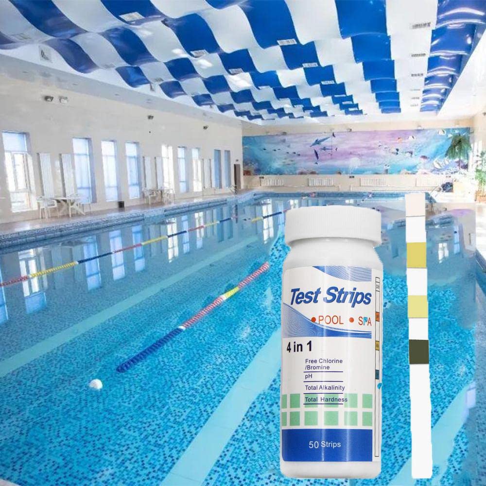 Rockyin 50 pz/Scatola Multiuso 4 in 1 Piscina Spa Strisce Reattive Acqua Cloro PH Tester di Carta per Cloro PH e Alcalinità Test