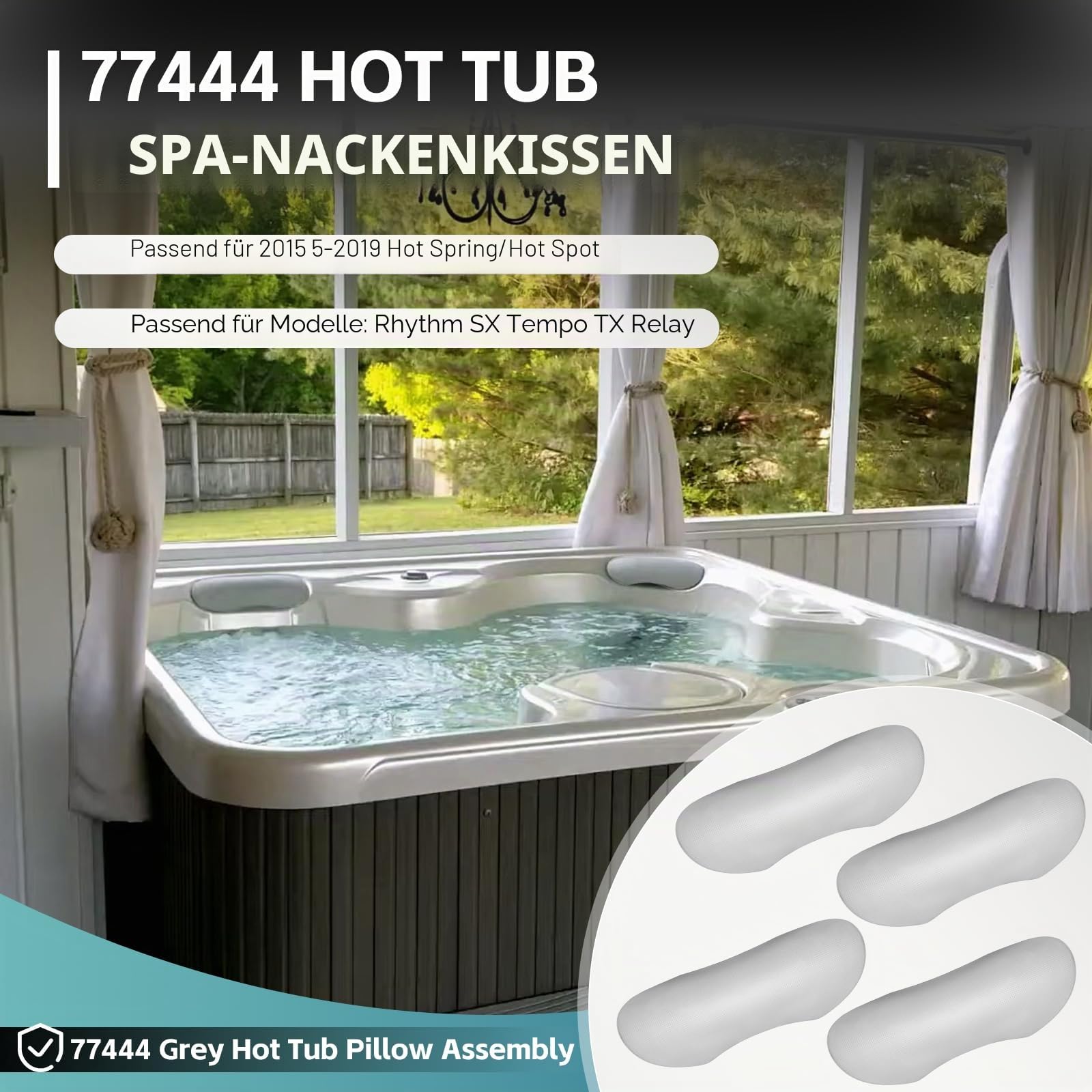4 Stück 77444 Whirlpool-Kopfstützenkissen für Hot Spring Hot Spot Relais Rhythm SX Tempo TX 2015–2019 Spas Modell, Whirlpool Spa Nackenkissen für Watkins Ersatz