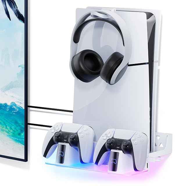 Mytrix RGB Wall Mount Kit with Dual Charging Station for PS5 Shelf Mount Compatible with Both PS5 and