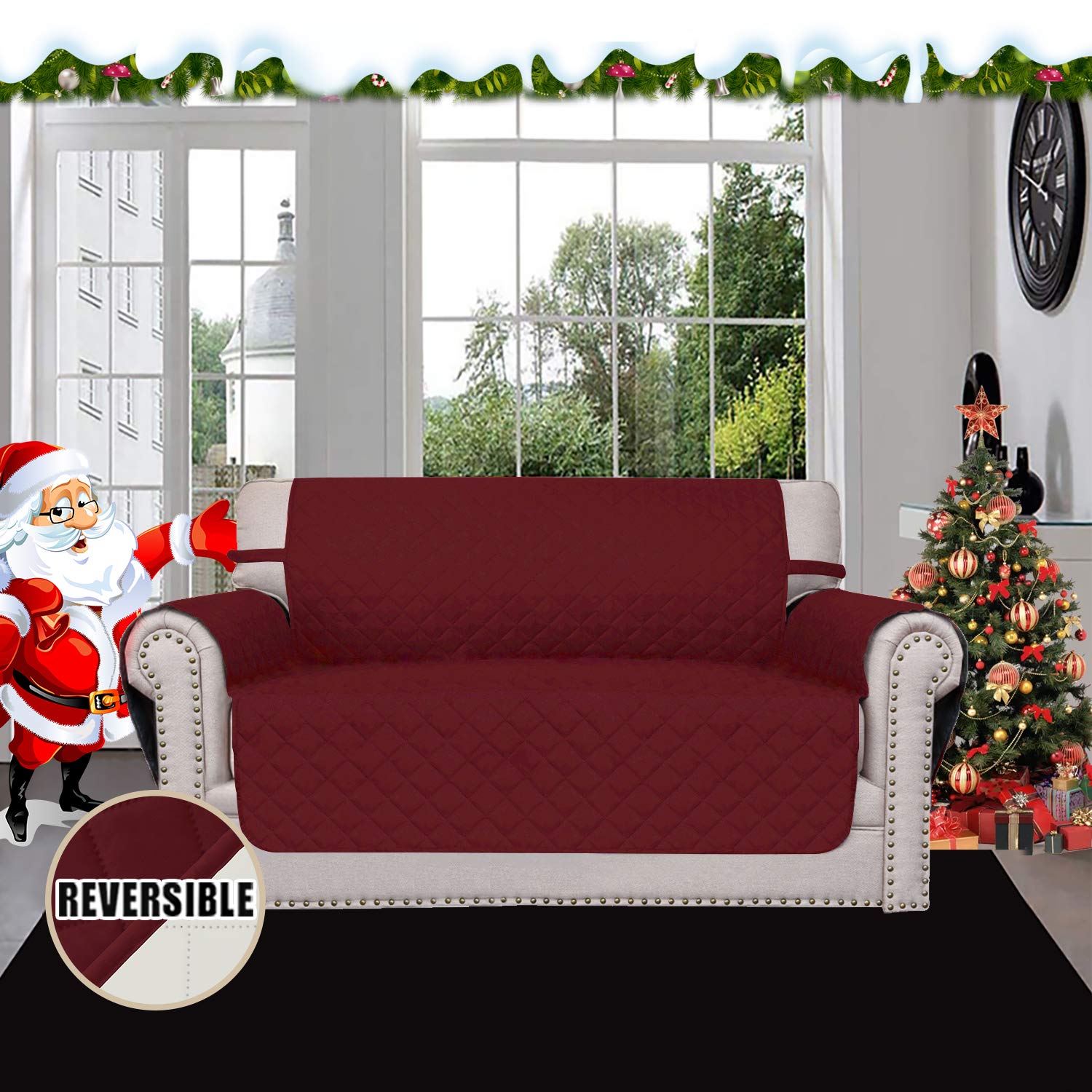 Easy-Going Reversible Loveseat Couch Cover for 2 Cushion Couch Sofa Cover for Dogs Water Resistant Furniture Protector with Foam Sticks Elastic Straps for Pet (Loveseat - Image 2