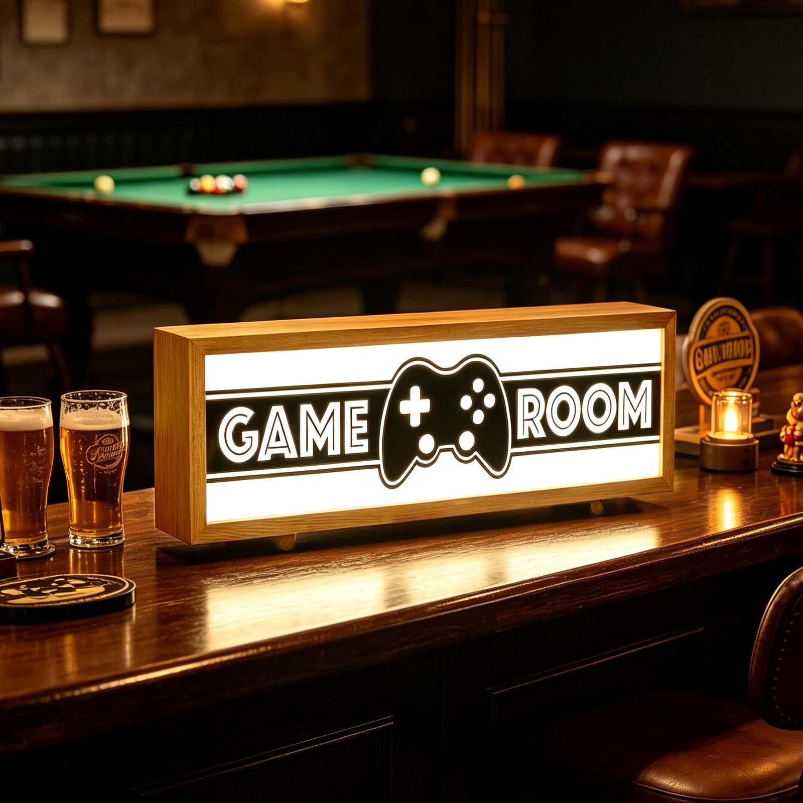wpdash Game Room LED Light Box Sign Light Up Game Sign USB Powered Dimmable Wood Frame Rectangle Backlit Lighted for E-Sports Room Boy Bedroom Bar Club Wall Tabletop Decor Easy ON/Off — image 1