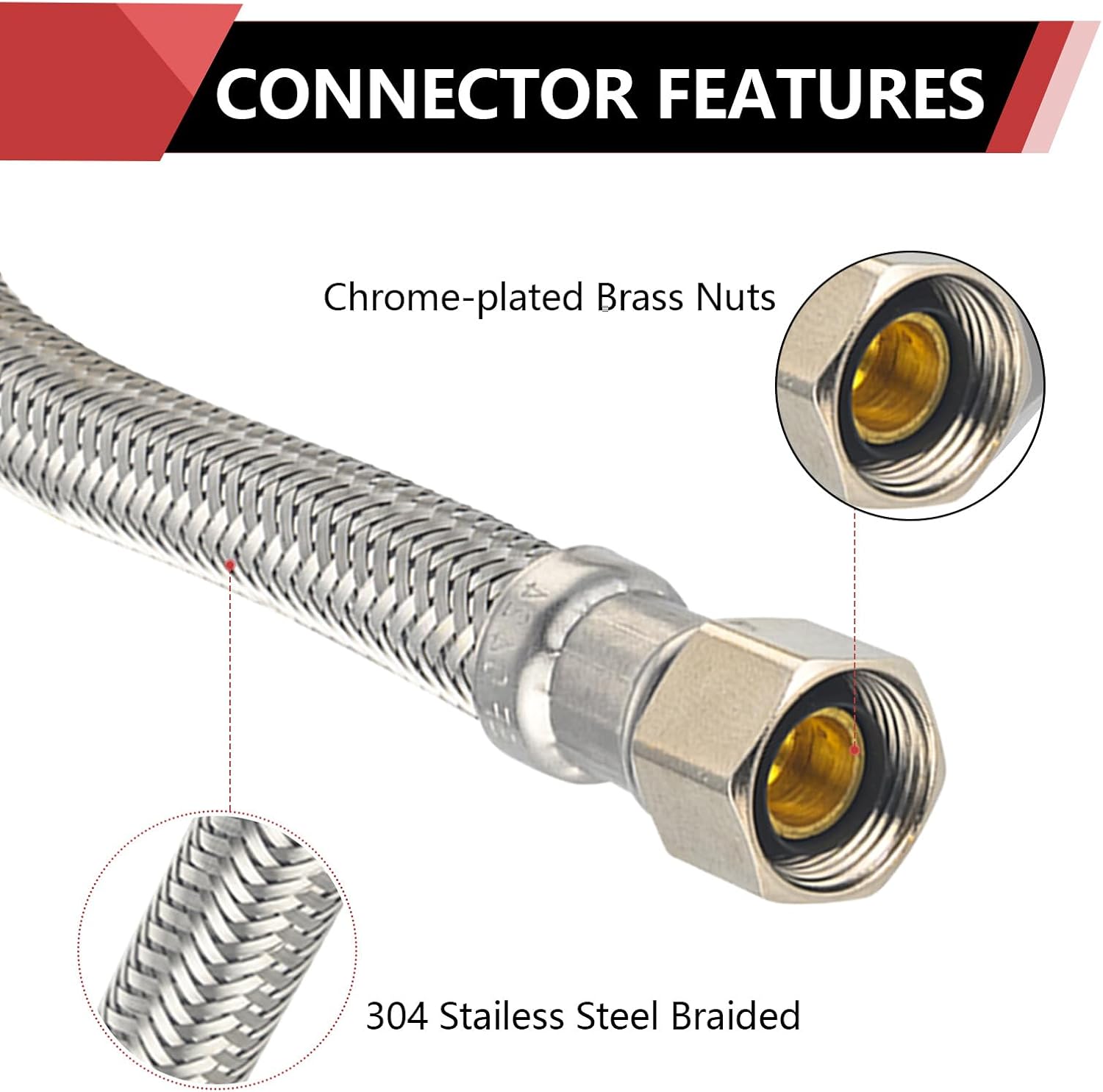 10-Pack EFIELD 16-inch Length Toilet Water Supply Connector Line, Braided Stainless Steel Hose, 7/8 Female Ballcock Thread x 3/8" COMP,(HOSE051-10PCS)