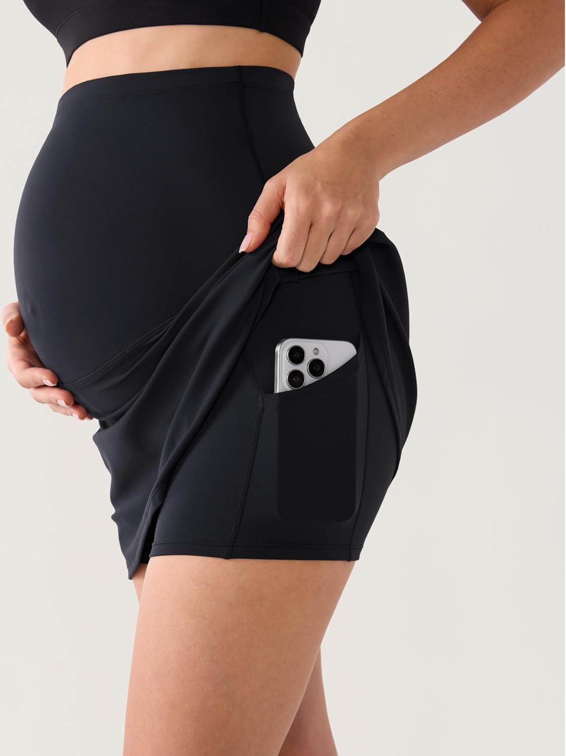 MOMANDA Maternity Tennis Skirt with Inner Shorts Over The Belly Stretchy Pregnancy Athletic Skorts for Golf Workout Sports