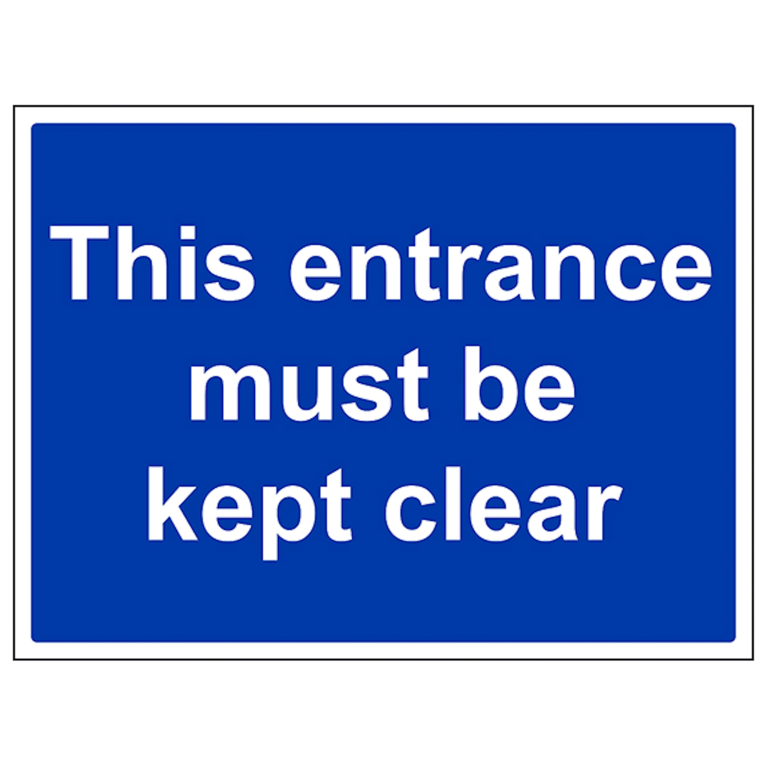 V Safety Entrance Must Be Kept Clear - Large Landscape 400 x 300 mm - 2mm Super-Tough Rigid Plastic Safety Sign