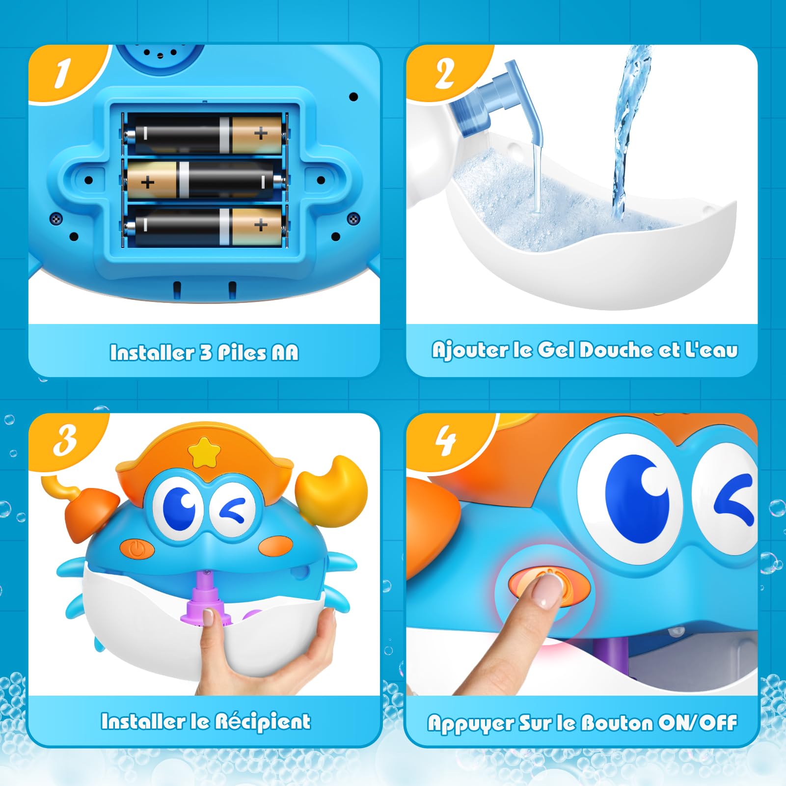 iKidiki Jouet Bain Bébé 1 2 3 4 5 6 Ans, Cadeau Enfant 1-5 Ans Garcon Fille Jouet Crabe Bebe Machine à Bulles Jeux Bain Bebe Jouets Enfant 1-5 Ans Garcon Fille Cadeau Anniversaire Enfants
