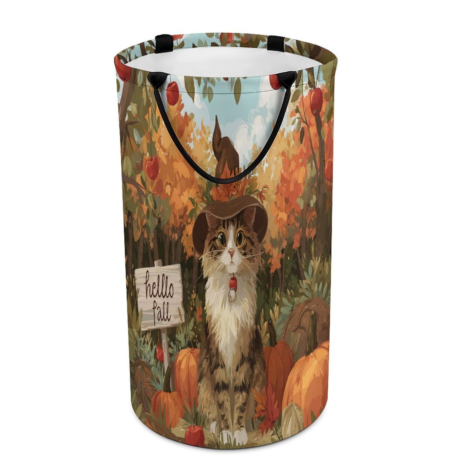 LUYYSKY Beautiful Cartoon Cute Cats Versatile Storage Laundry Basket, Modern Watercolor Thanksgiving Animals Cats Kitten Pattern Large Capacity Bathroom Hamper With Handle