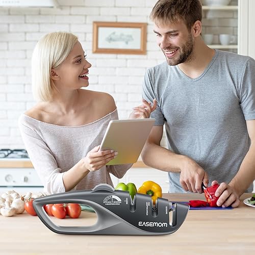 Miniatura 7 de Afilador de cuchillos de cocina, 5 ángulos de afilado ajustables, sacapuntas de bolsillo de mano, diseño ergonómico, con grueso y fino para tijeras,